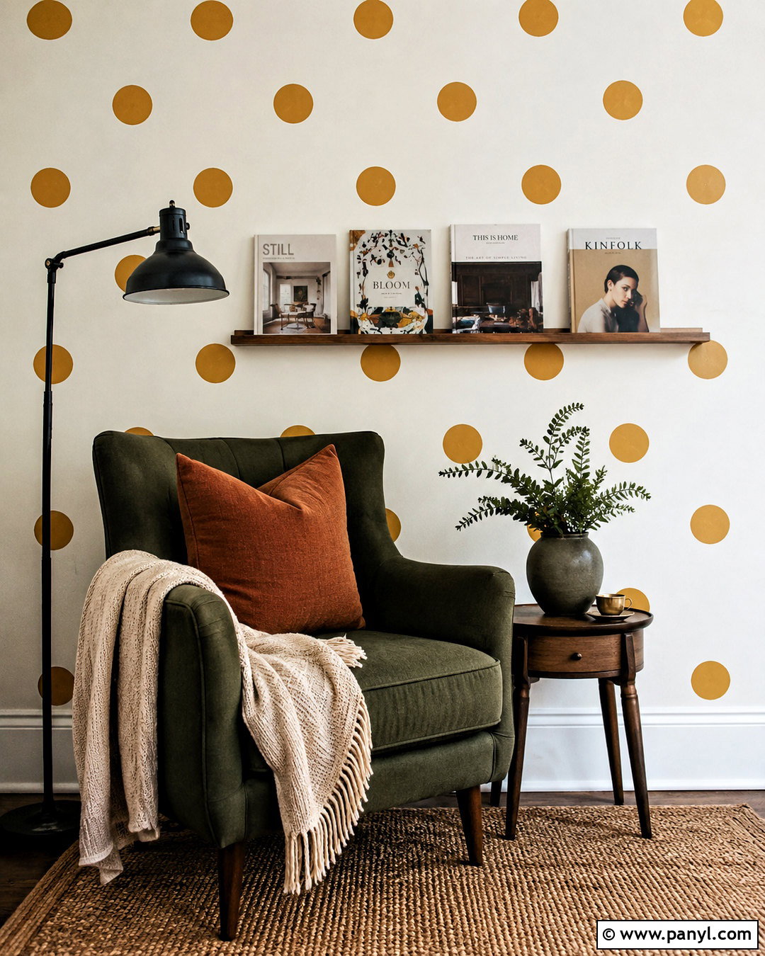 Mustard Polka Dot Reading Nook Wall - 40 polka dot walls
