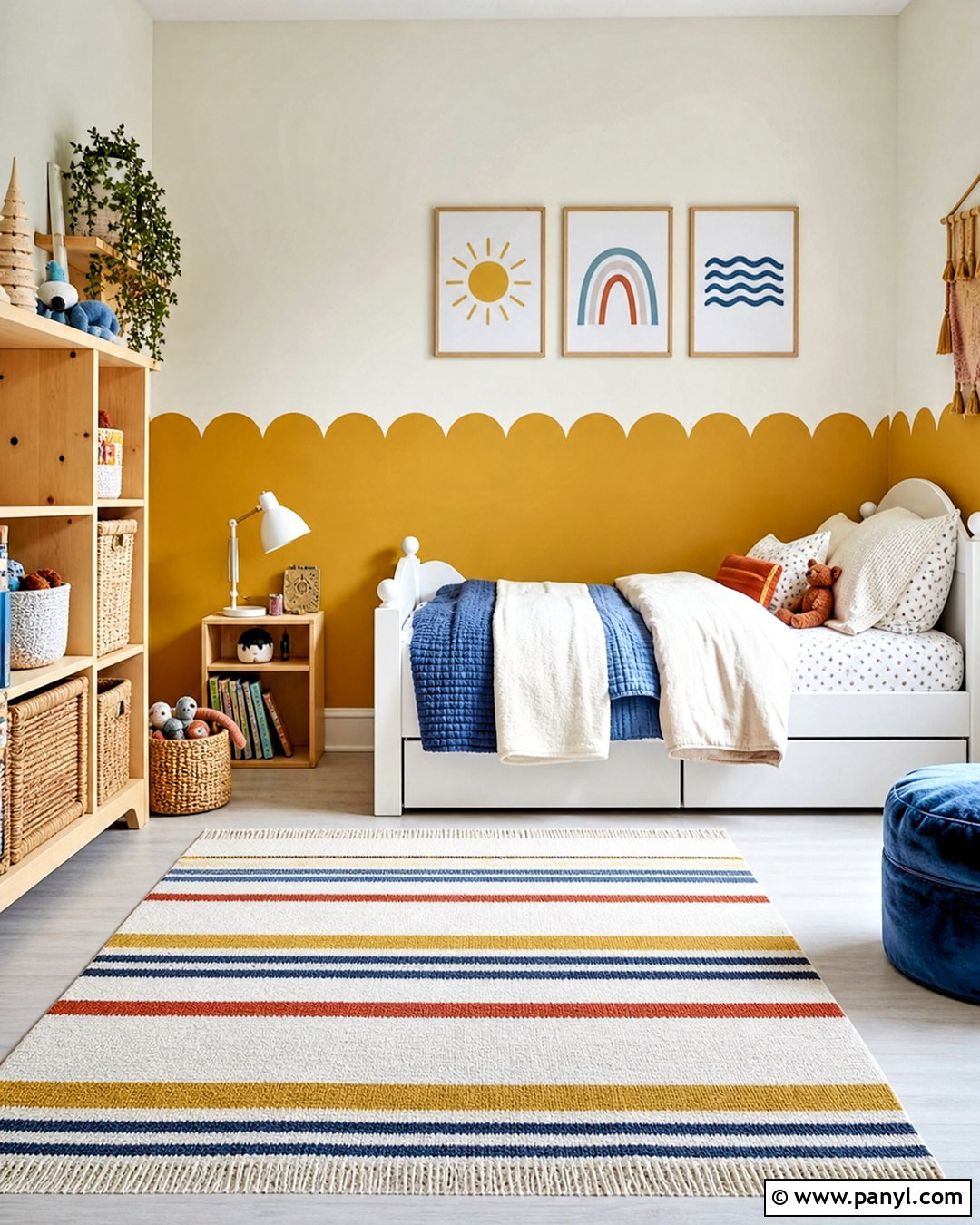 Mustard Scalloped Half Wall Kids Room - 20 painting half wall ideas
