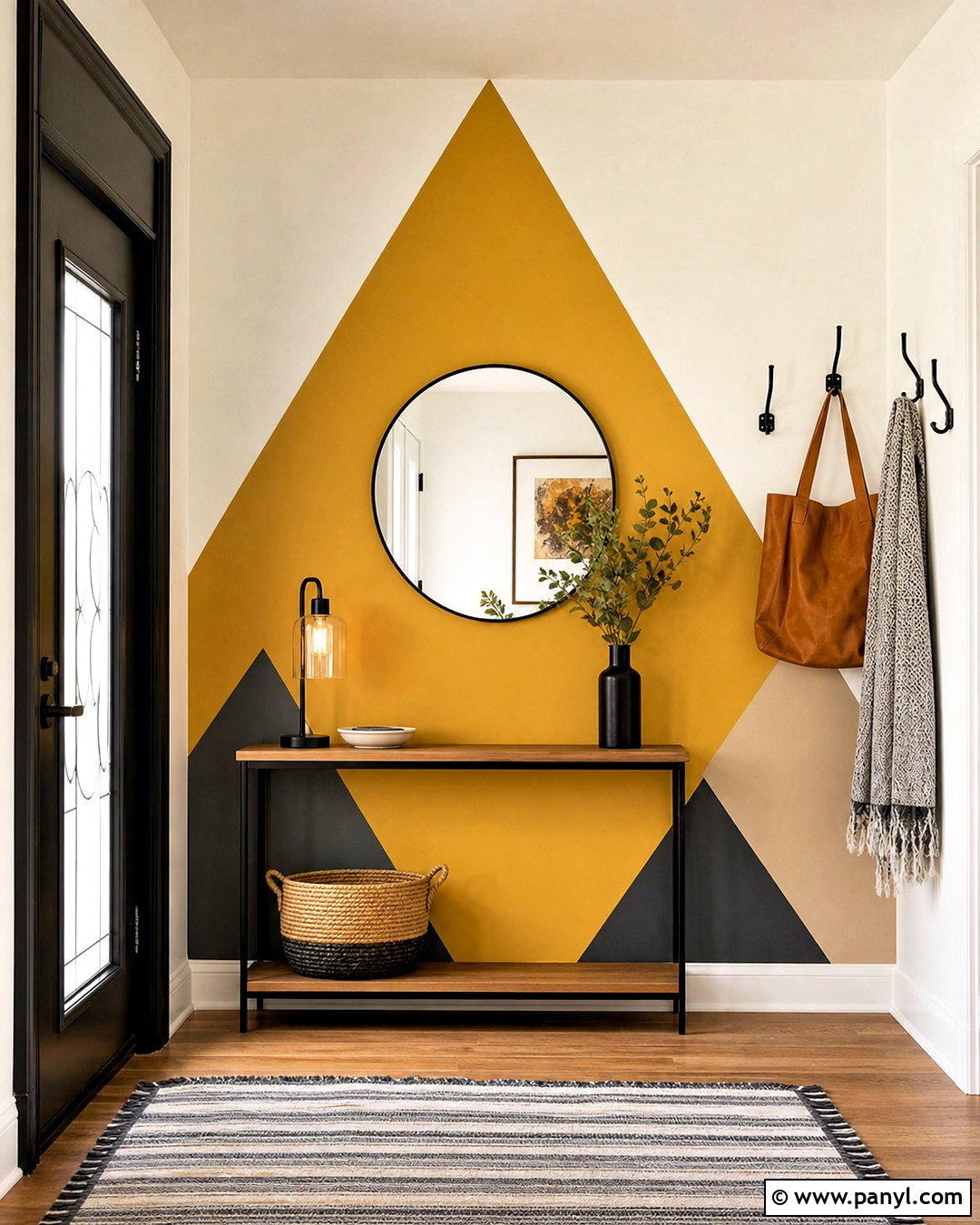 Mustard Triangle Wall Entryway - 20 triangle painted wall ideas