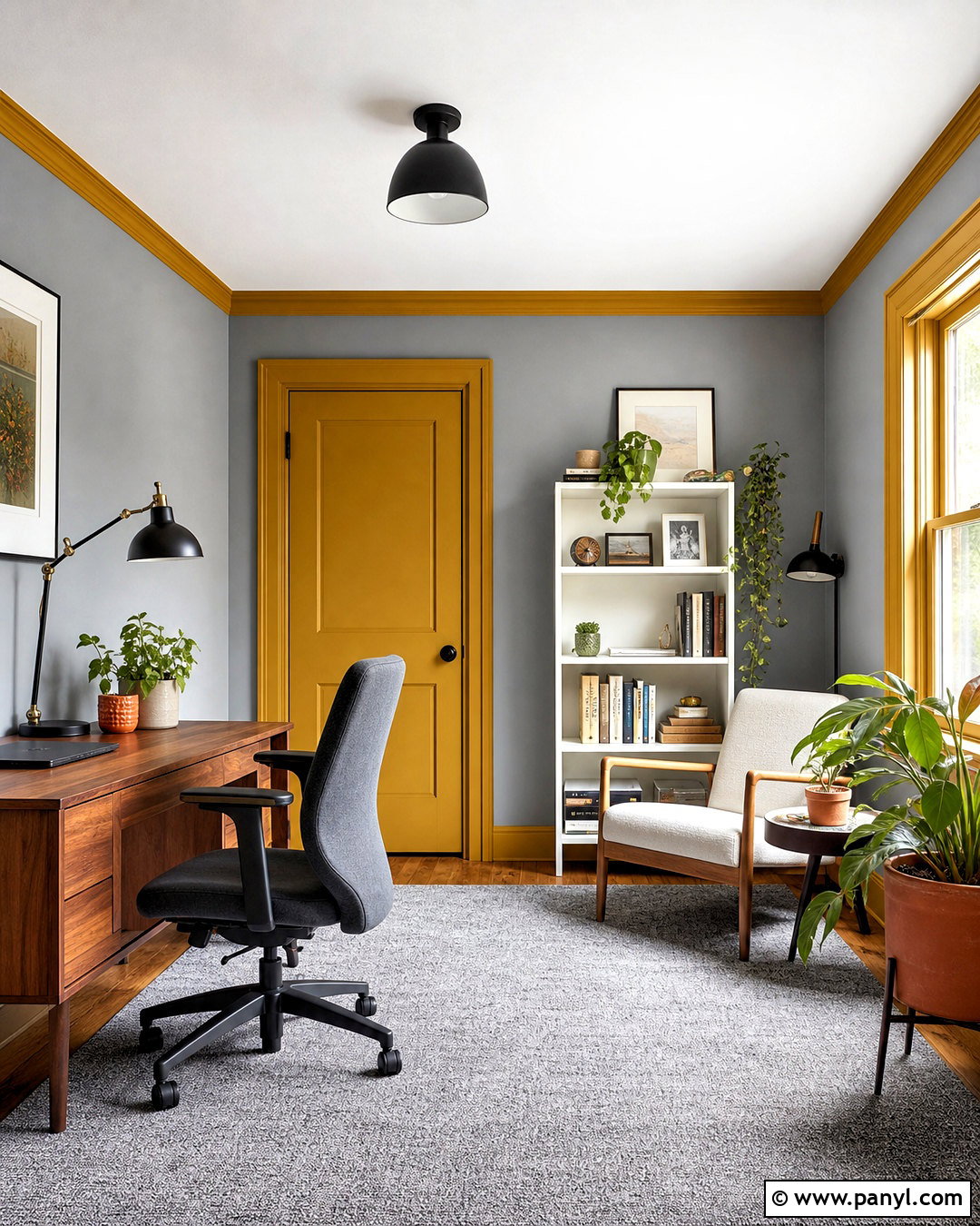 Mustard Trim With Light Gray Walls - 20 contrasting trim interior ideas