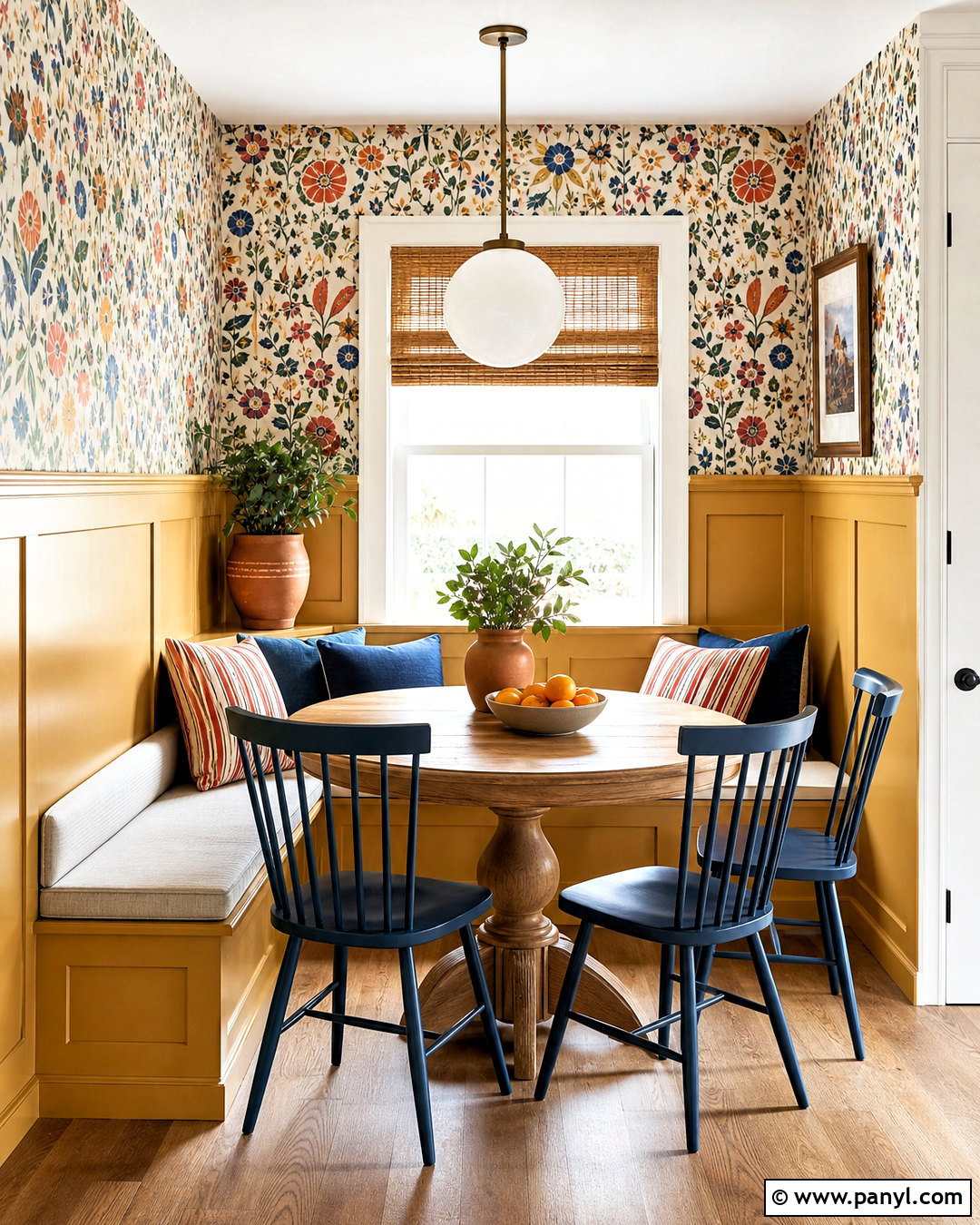 Mustard Wainscoting With Folk Wallpaper - 20 wainscoting with wallpaper ideas