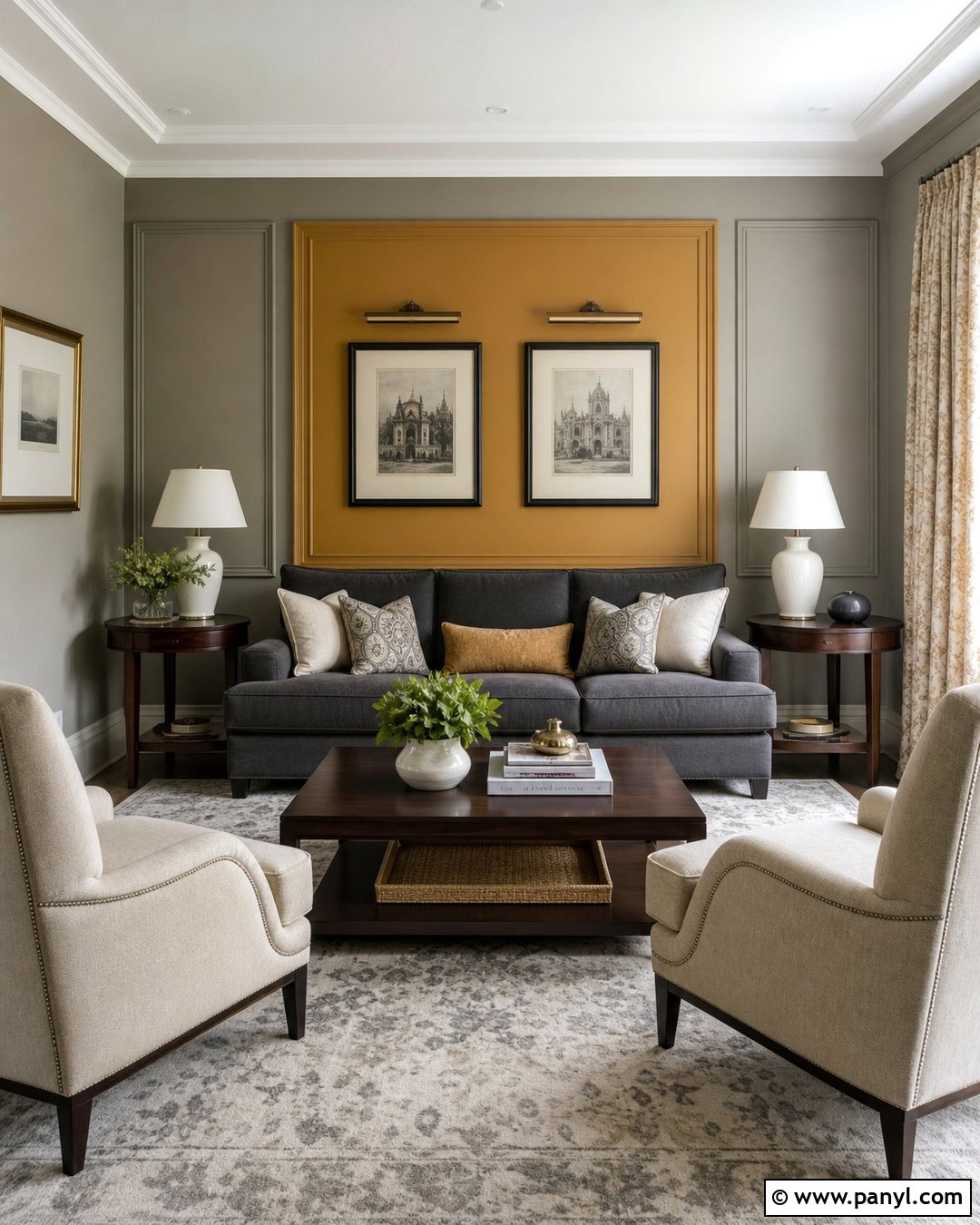 Mustard Wall Paneling With Warm Grey Walls - 20 Mustard And Grey Walls