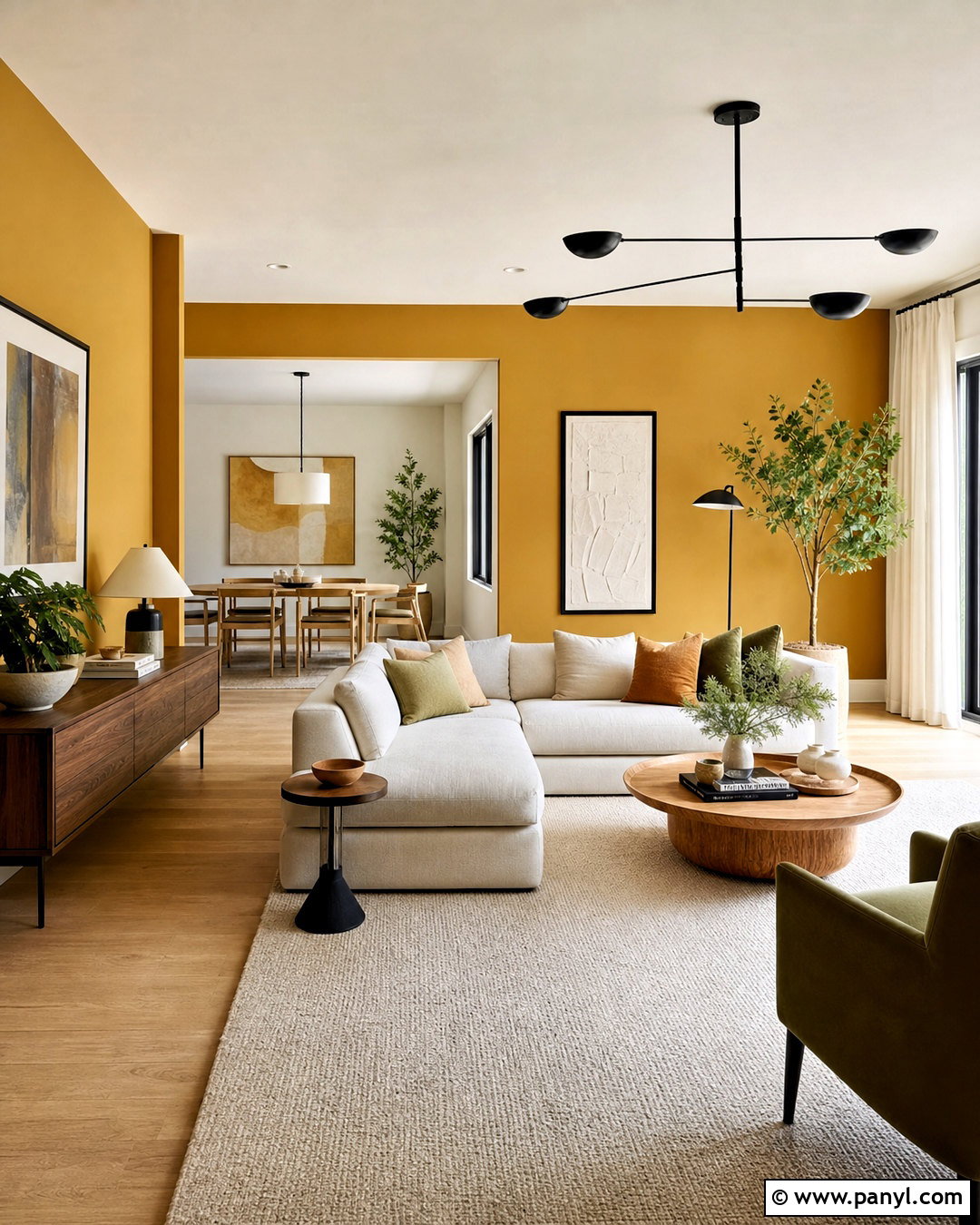 Mustard Walls In An Open Plan Living Room - 20 mustard walls living room ideas