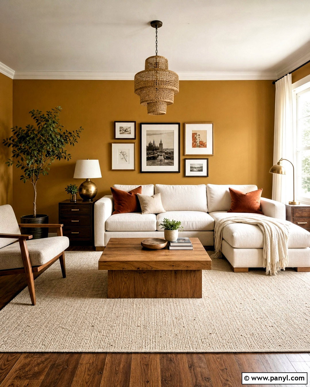 Mustard Walls With Cream Sofa - 20 mustard walls living room ideas