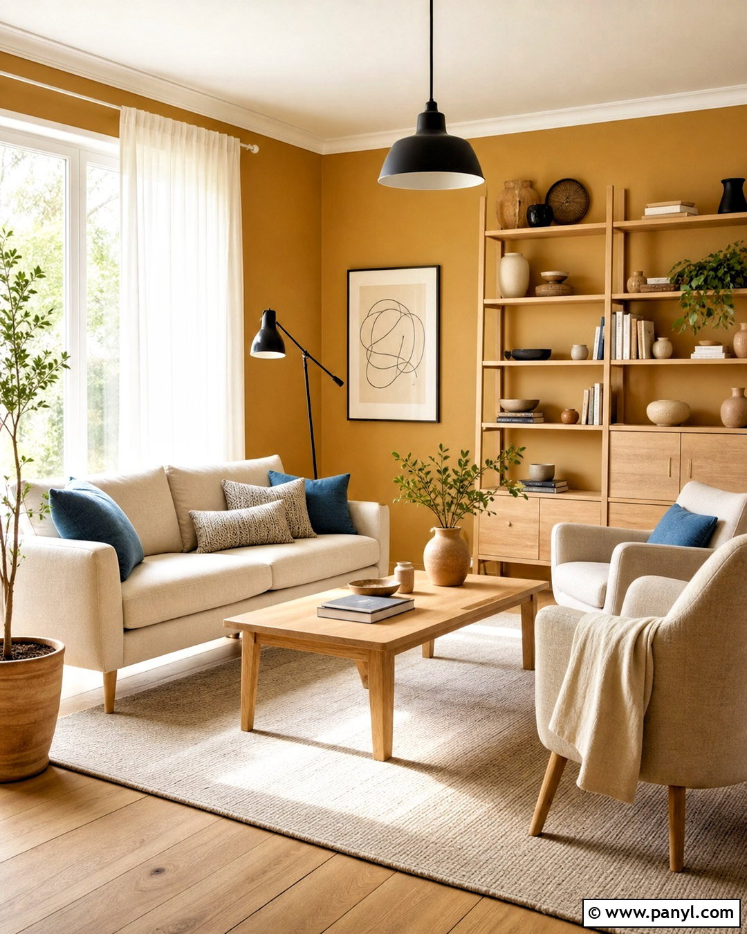 Mustard Walls With Light Oak Furniture - 20 mustard walls living room ideas