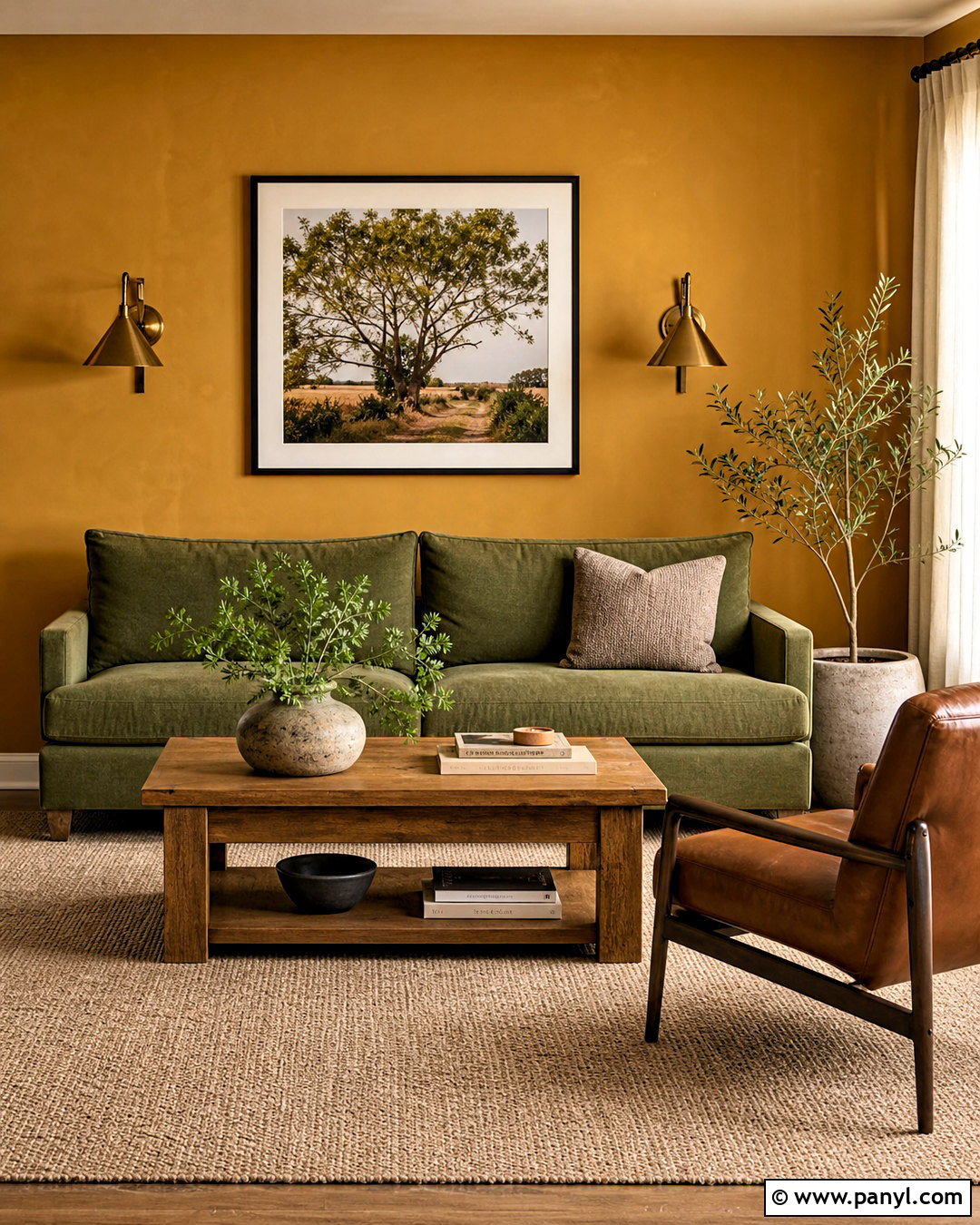 Mustard Walls With Olive Green Furniture - 20 mustard walls living room ideas