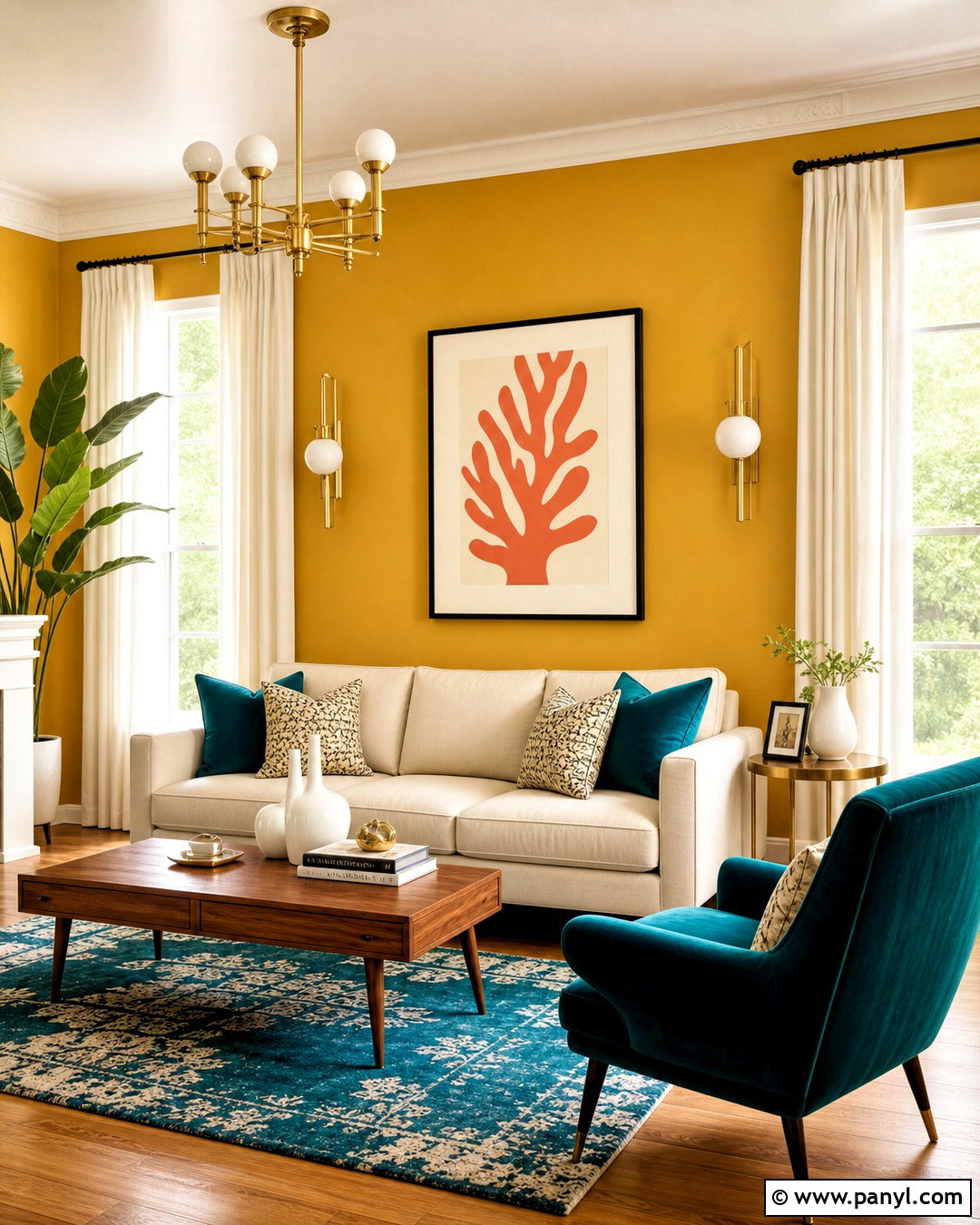 Mustard Walls With Teal Accents - 20 mustard walls living room ideas