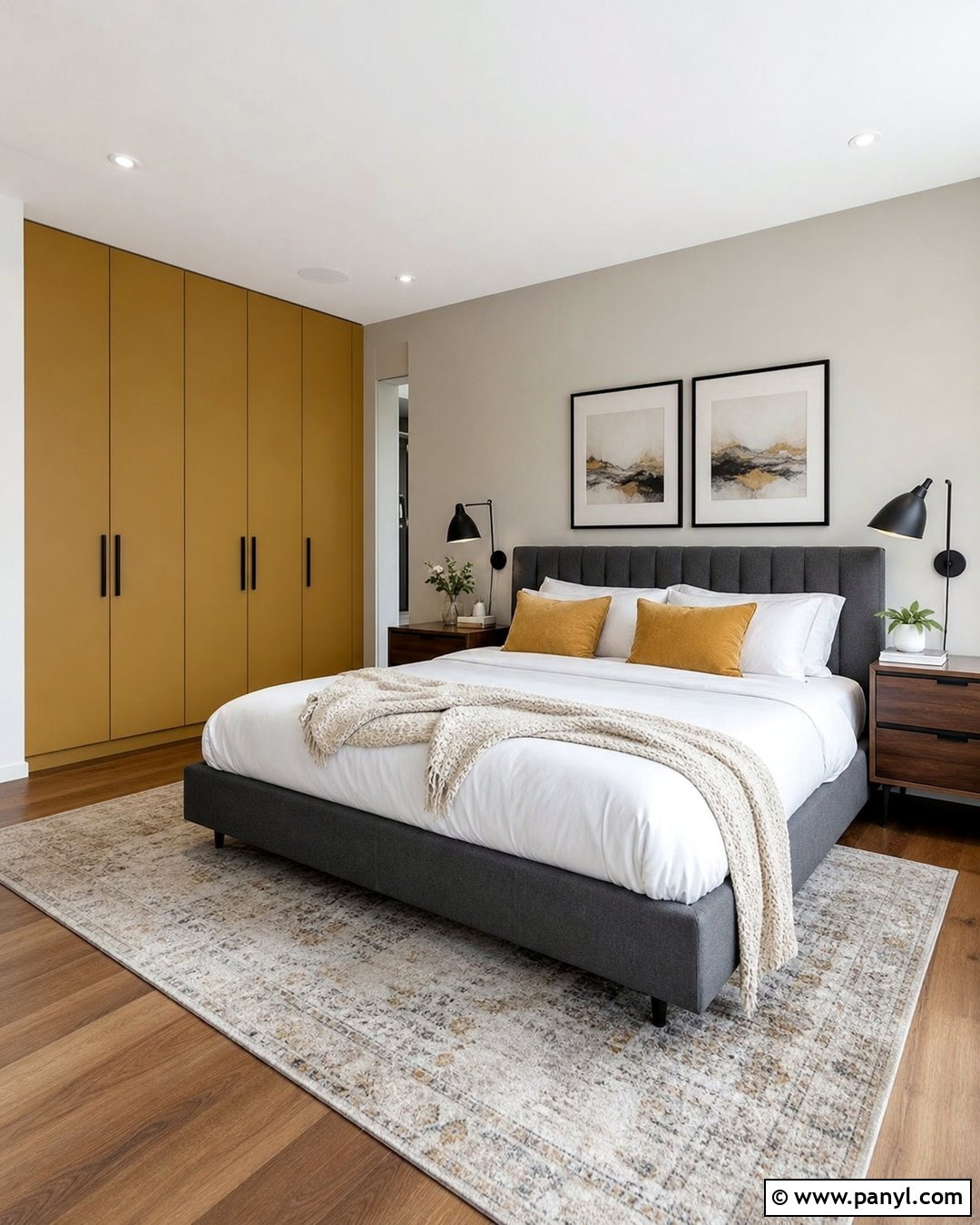 Mustard Wardrobe With Light Gray Walls - 25 Wardrobe And Wall Color Combination Ideas