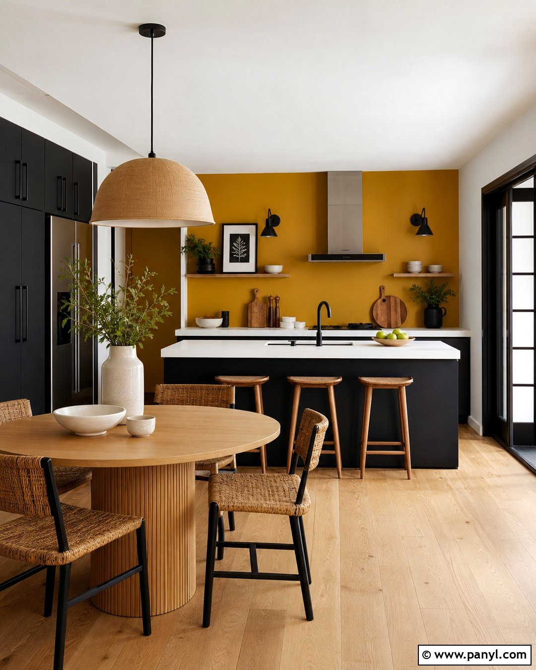 Mustard Yellow Accent Wall With Black Cabinets - 20 Modern Kitchen With Yellow Accent Wall Ideas
