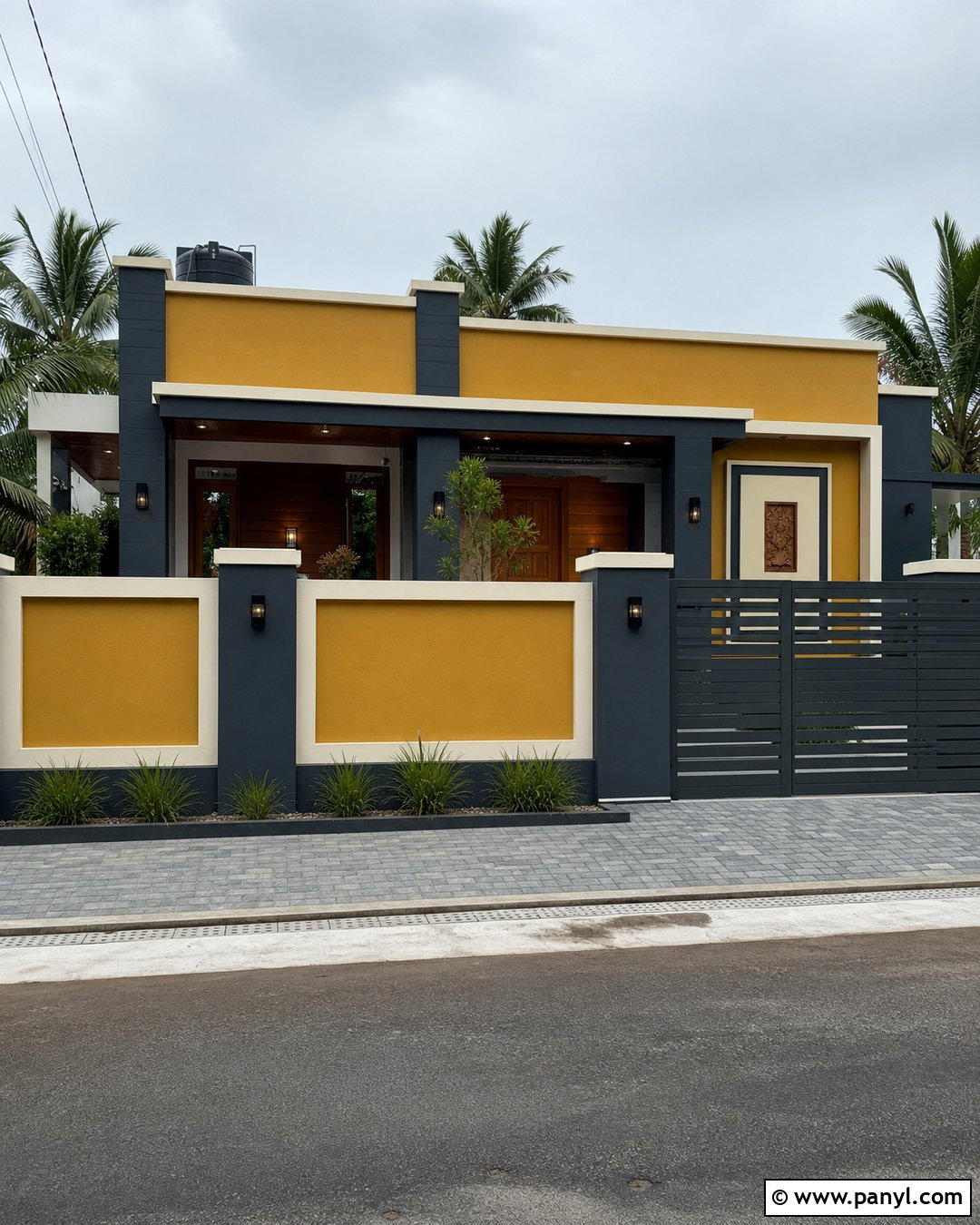 Mustard Yellow And Charcoal Compound Wall - 30 compound wall colour combinations