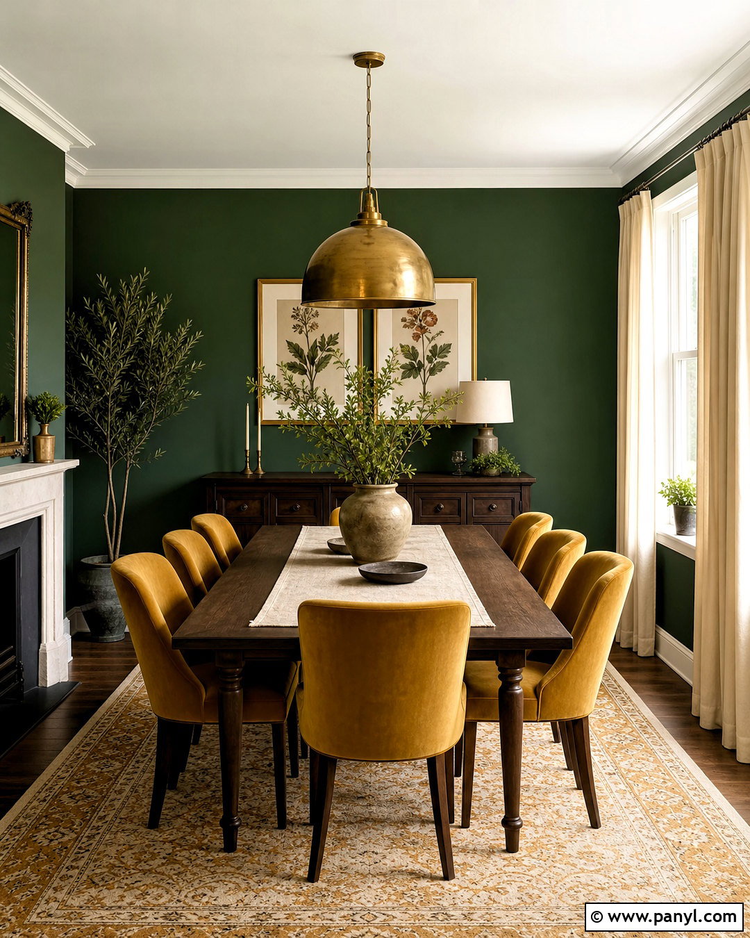 Mustard Yellow And Deep Green Dining Room - 20 interior room color combination ideas