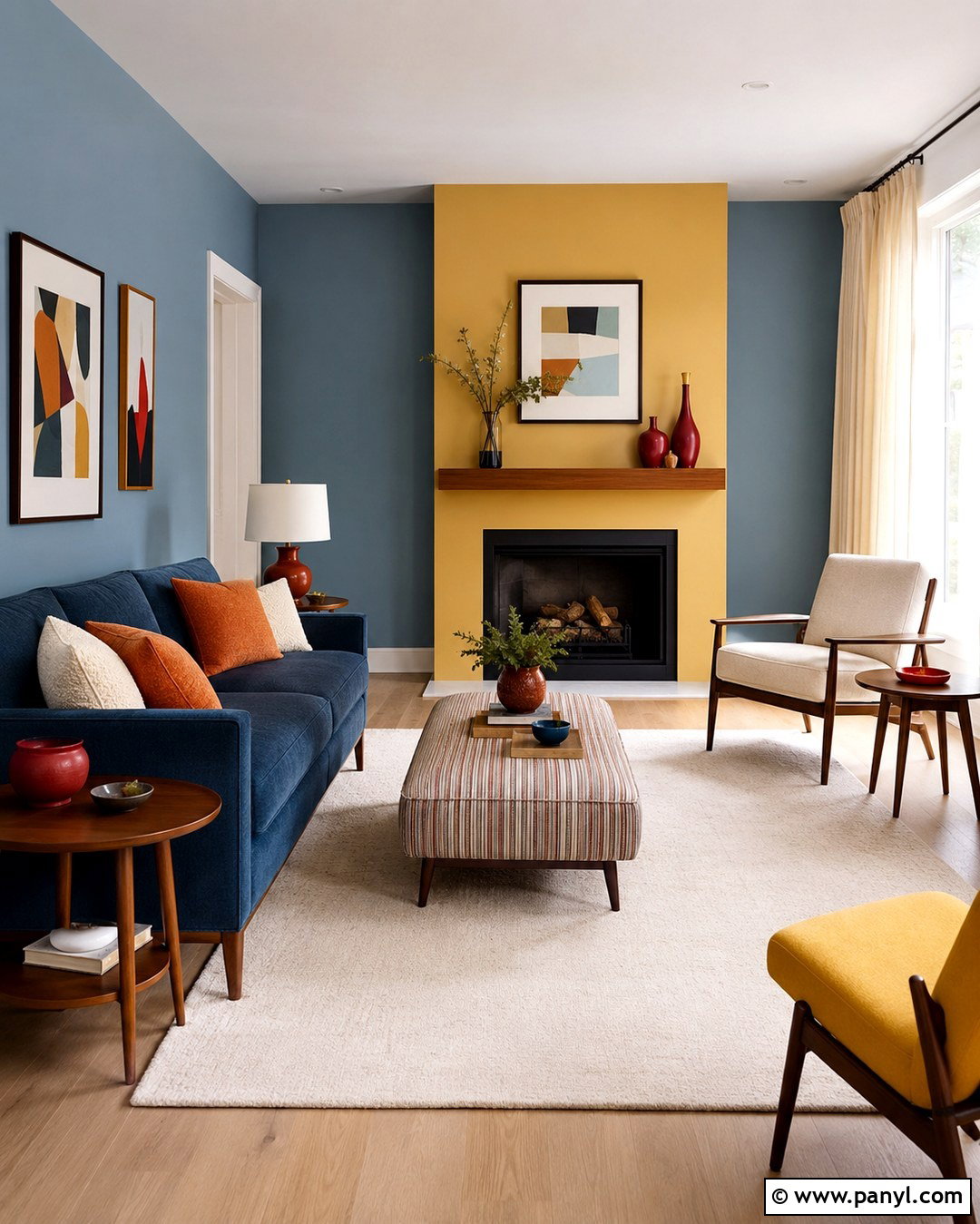 Mustard Yellow And Dusty Blue Living Room Walls - 20 Living Room Color Combination Wall Ideas