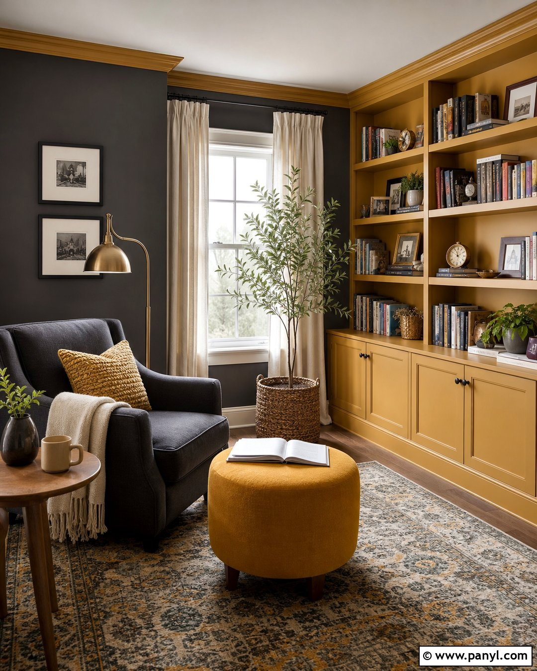 Mustard Yellow And Gray Reading Room Walls - 20 Room With Different Colored Walls