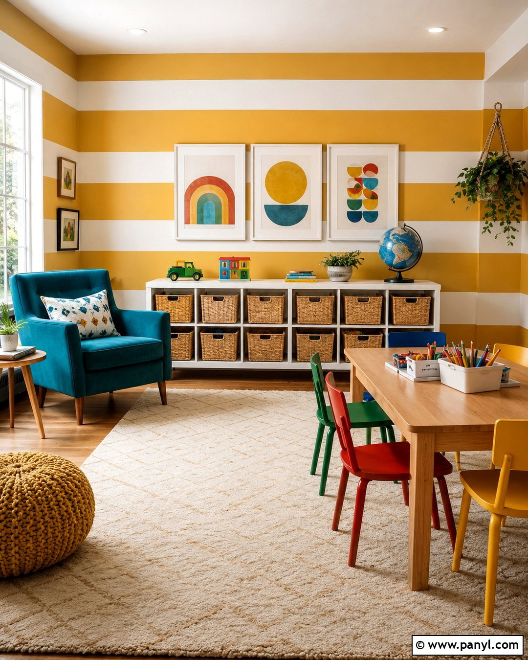 Mustard Yellow And Ivory Striped Wall - 20 Striped Wall Paint Colors