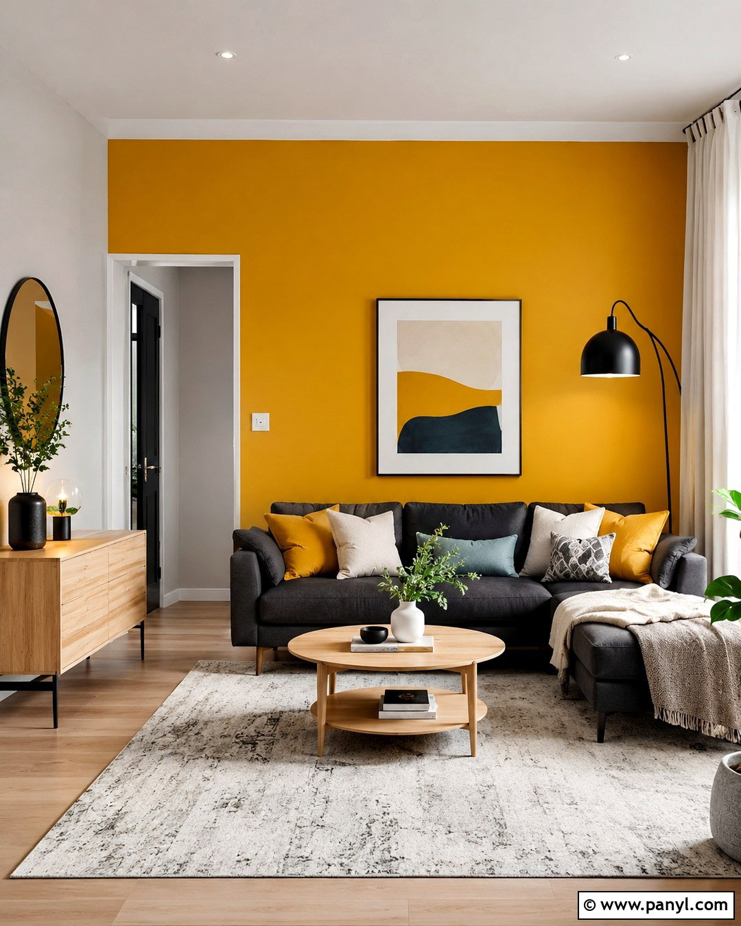 Mustard Yellow And Light Gray Hall Walls - 20 Colour Combinations For Hall Wall Ideas