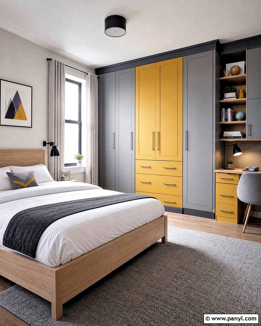 Mustard Yellow And Soft Gray Bedroom Cupboards - 20 bedroom cupboards colour combination ideas