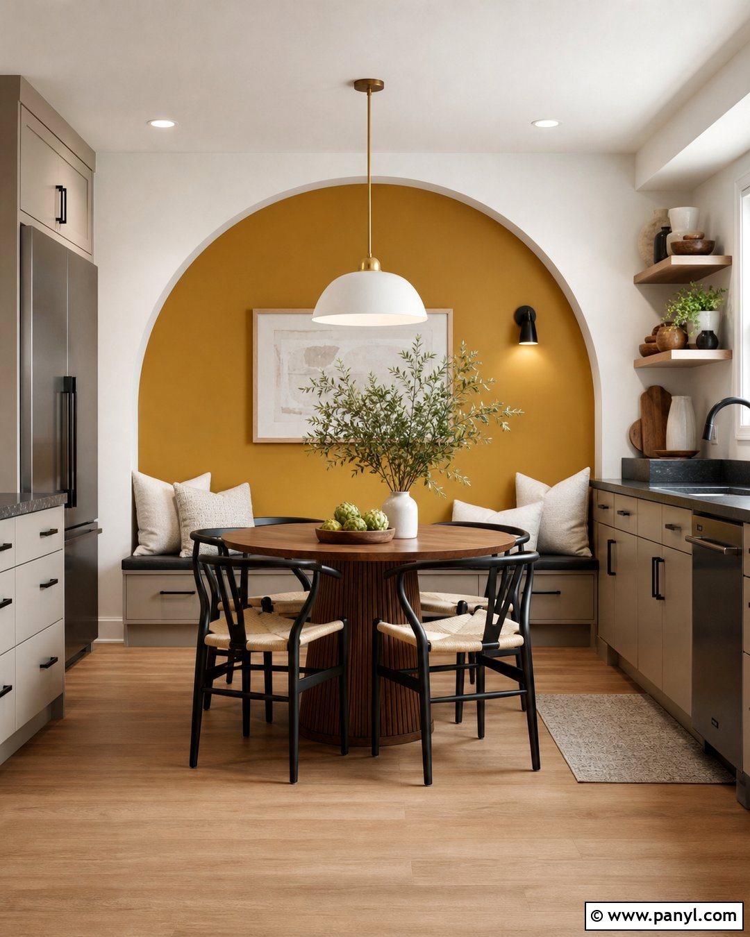 Mustard Yellow Arch Kitchen Accent Wall - 20 Modern Kitchen With Colorful Accent Wall Ideas
