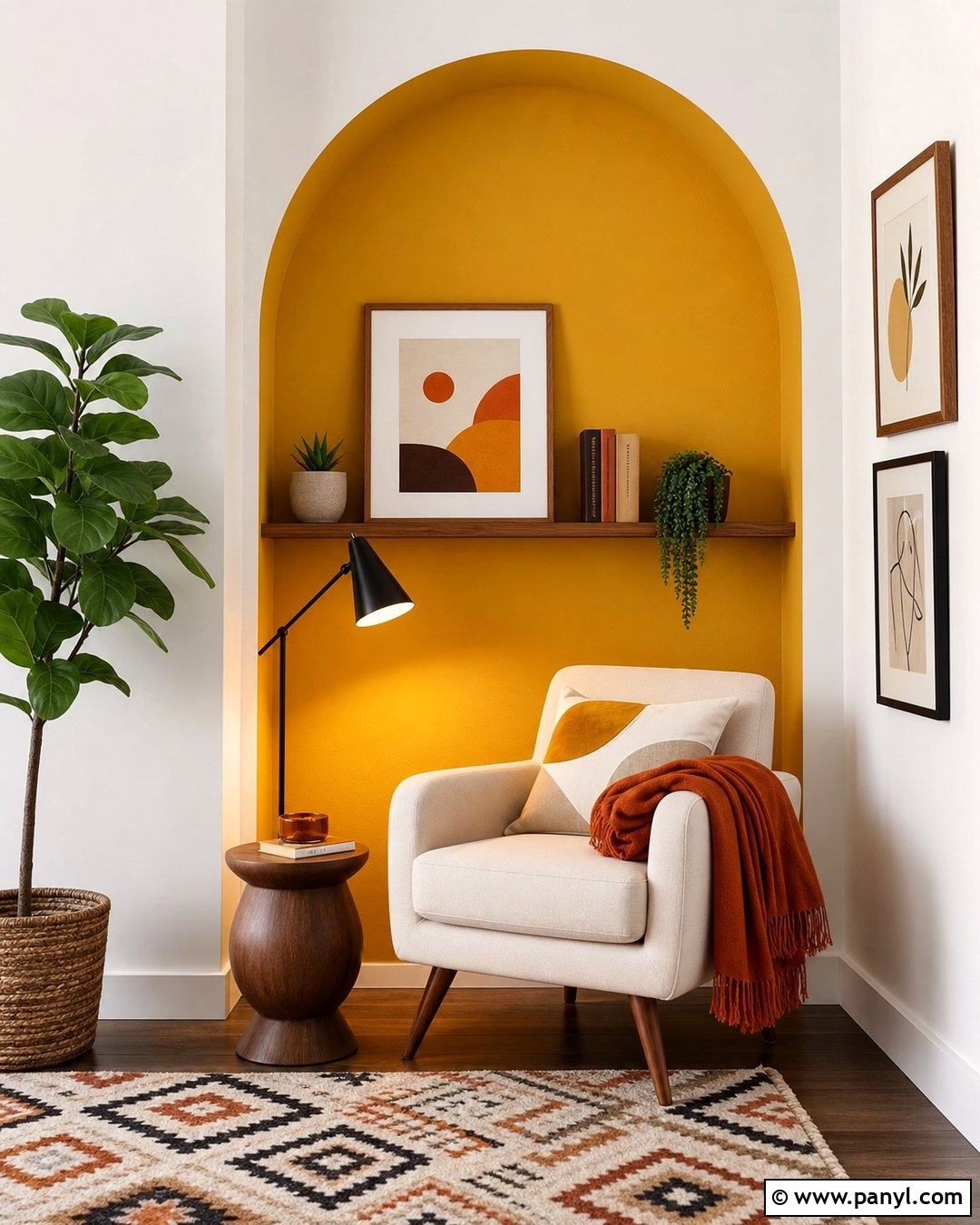 Mustard Yellow Arched Accent Wall Reading Nook - 20 Arched Painted Accent Wall Ideas