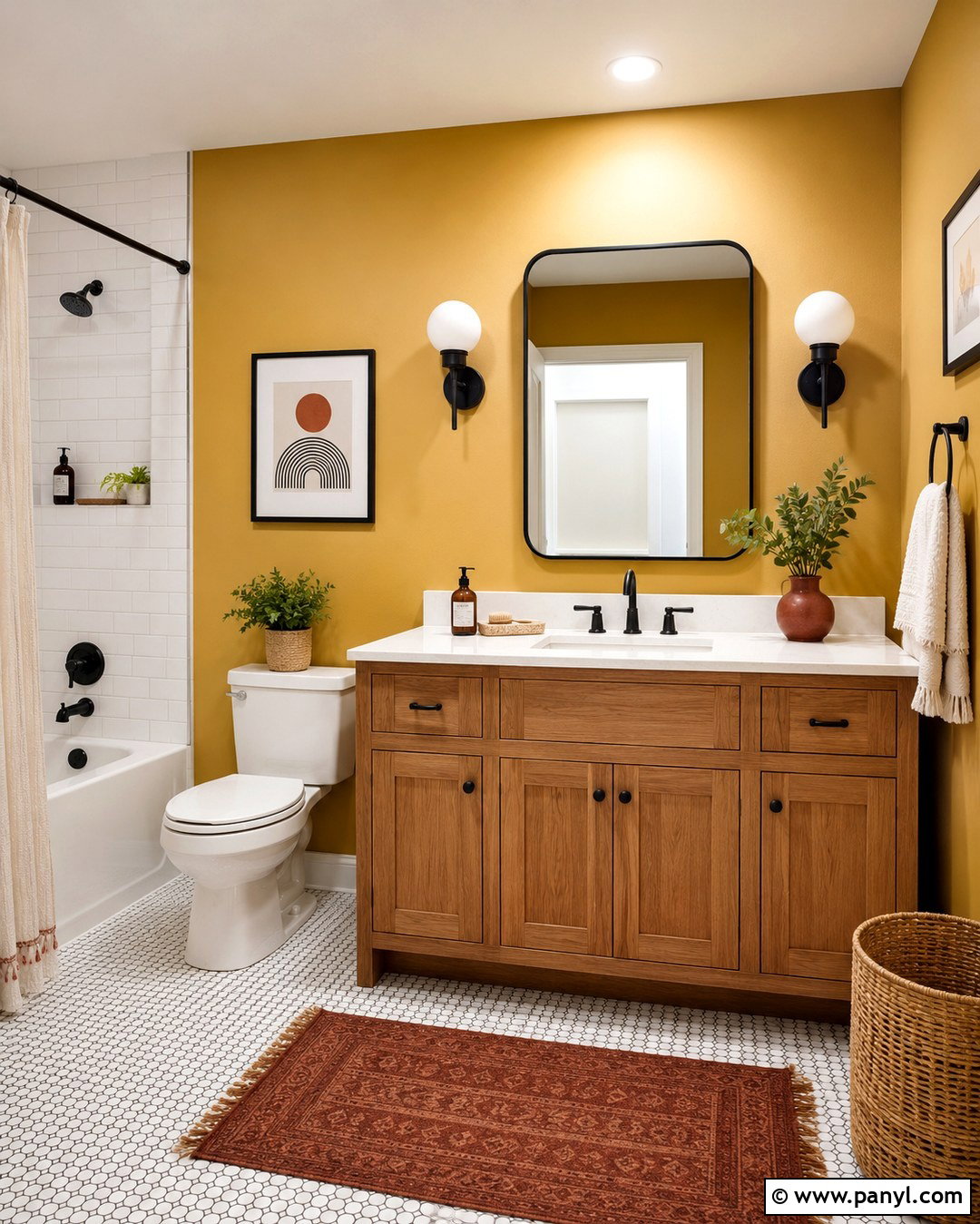 Mustard Yellow Bathroom Wall - 20 One Wall Painted Bathroom Ideas