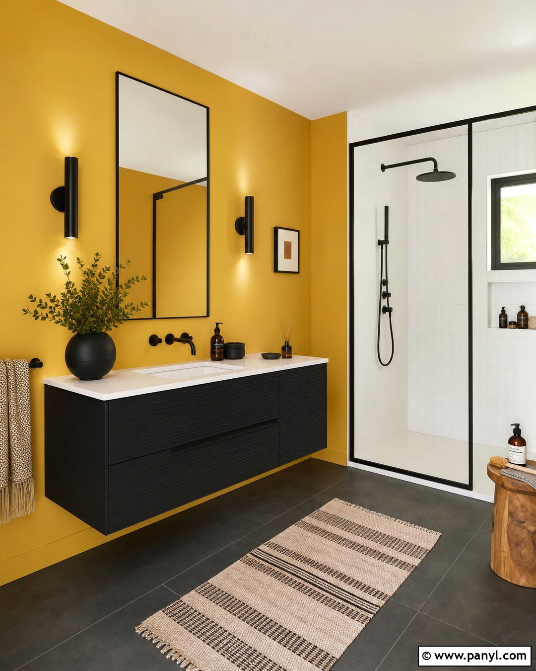 Mustard Yellow Bathroom Walls With Black Fixtures - 30 Yellow Bathroom Walls