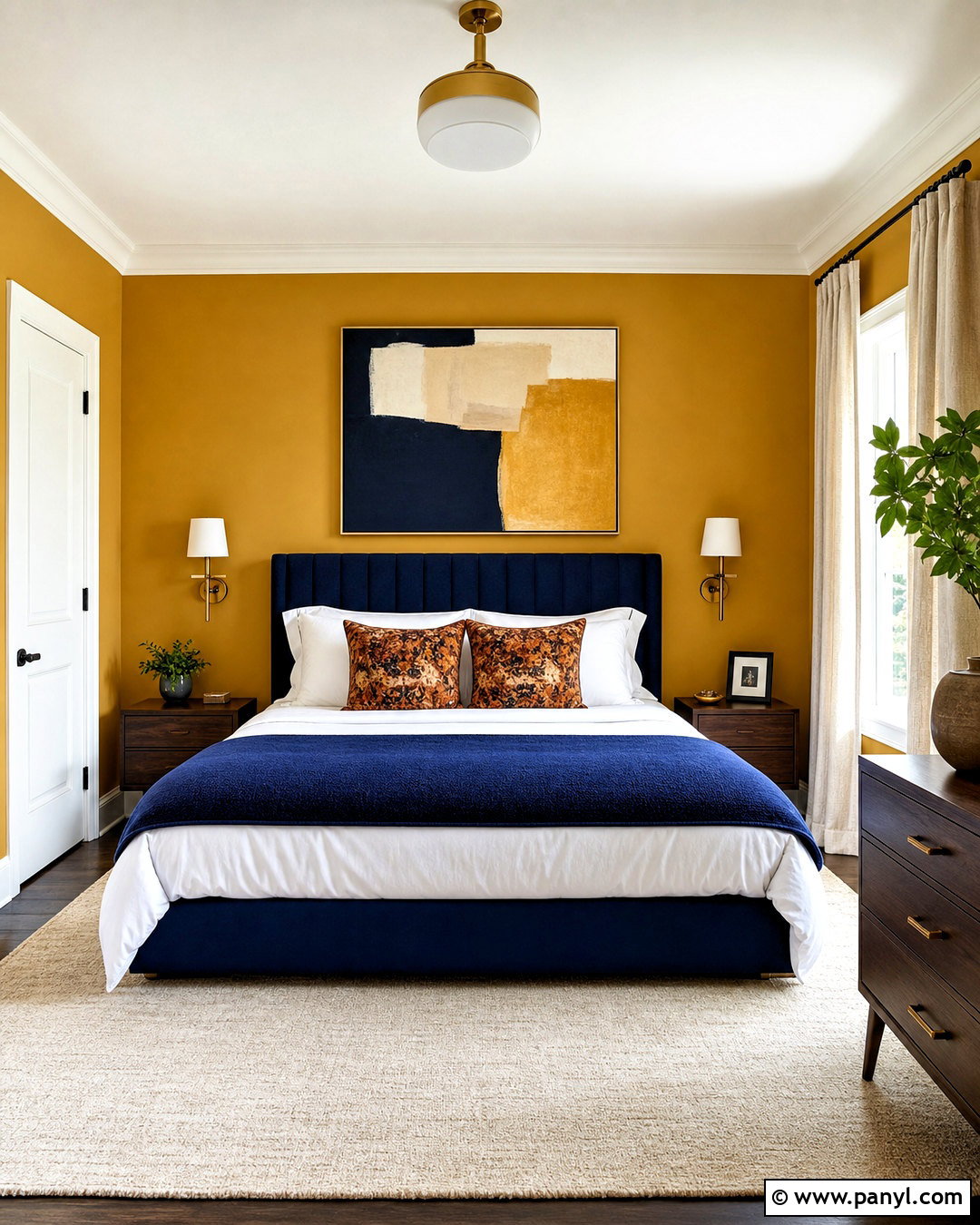 Mustard Yellow Bedroom With Navy Blue - 20 yellow walls bedroom ideas