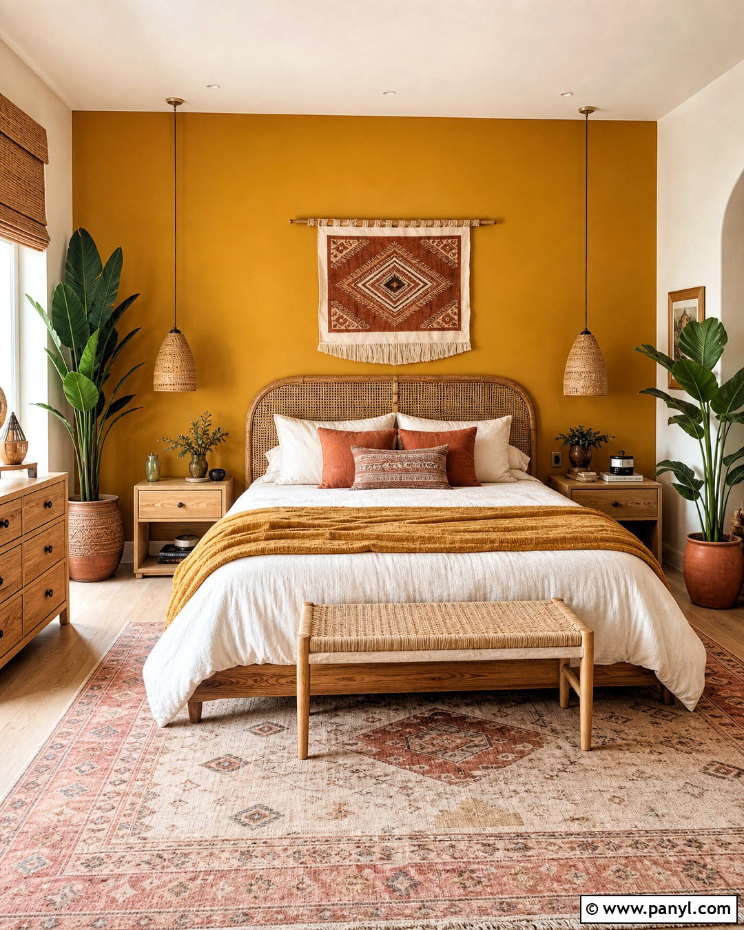 Mustard Yellow Boho Bedroom - 20 yellow bedroom aesthetic ideas