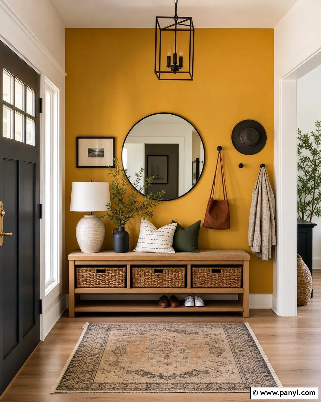 Mustard Yellow Contrast Wall Entryway - 30 Contrast Wall Ideas