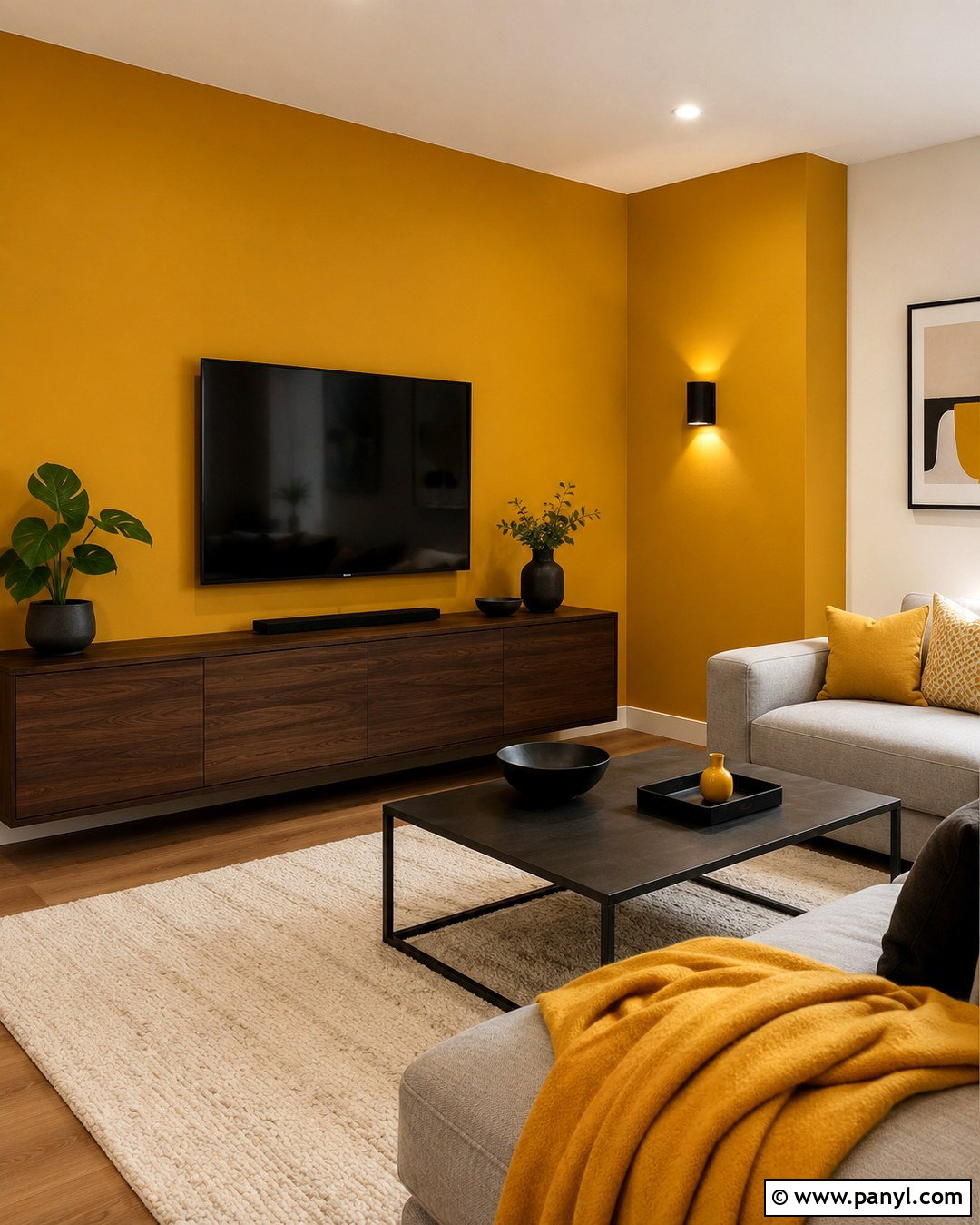 Mustard Yellow Corner TV Wall - 20 Color Block Wall Behind Tv Ideas