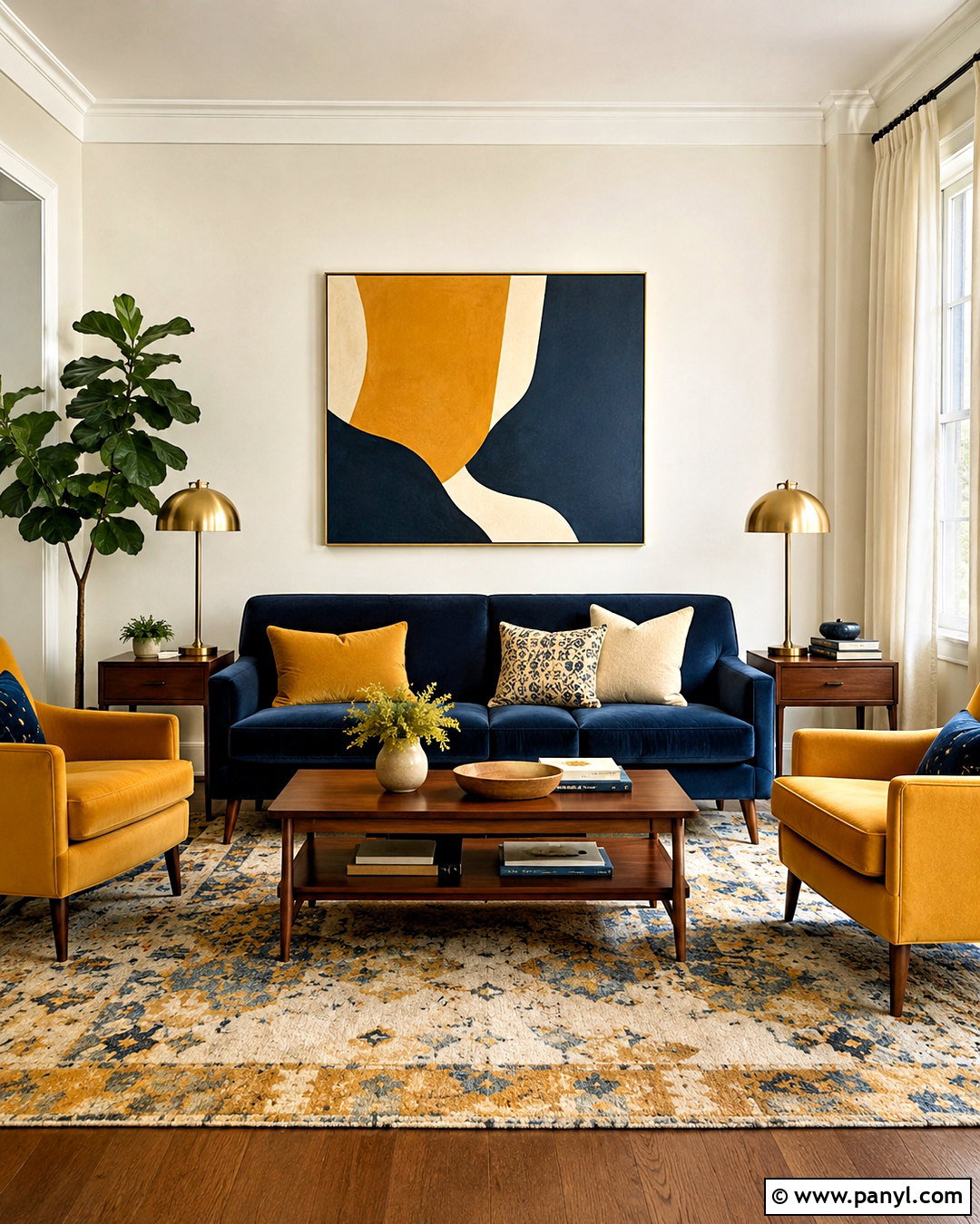 Mustard Yellow Deep Blue And Cream Living Room Color Combination - 20 best color combinations for living room ideas
