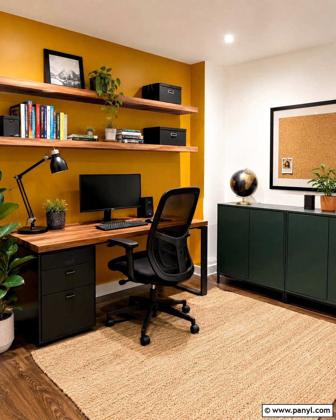 Mustard Yellow Feature Wall Home Office - 35 yellow feature wall ideas
