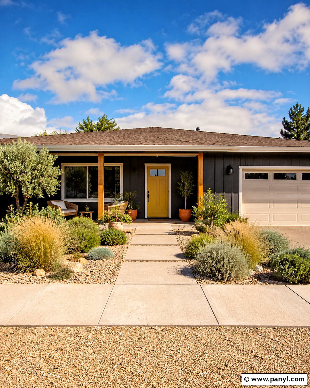 Mustard Yellow Front Door - 20 door colors for gray house ideas