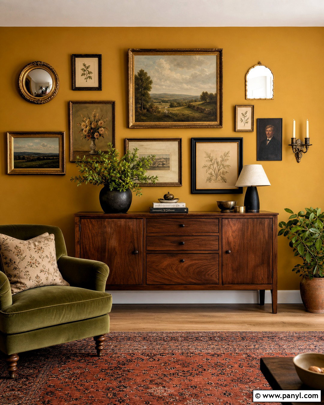 Mustard Yellow Gallery Wall - 20 yellow wall decor ideas