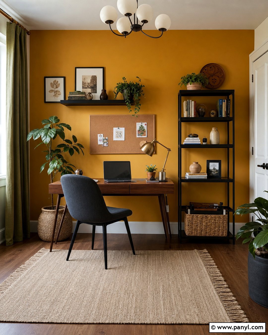 Mustard Yellow Home Office Accent Wall - 35 colorful accent wall ideas