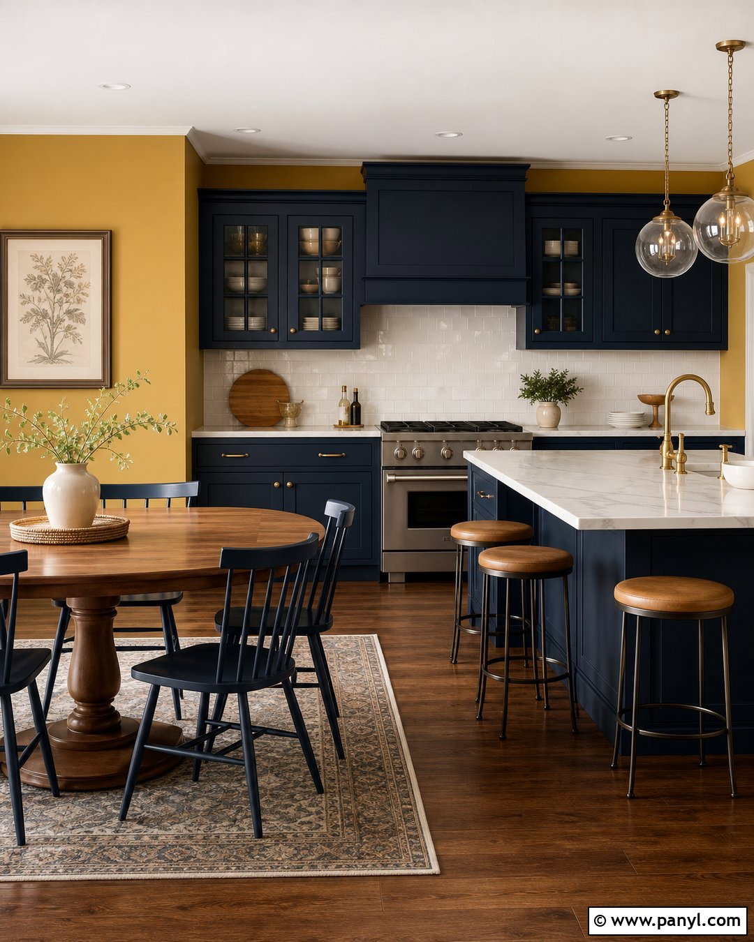 Mustard Yellow Kitchen Walls With Navy Cabinets - 30 Kitchen Yellow Walls