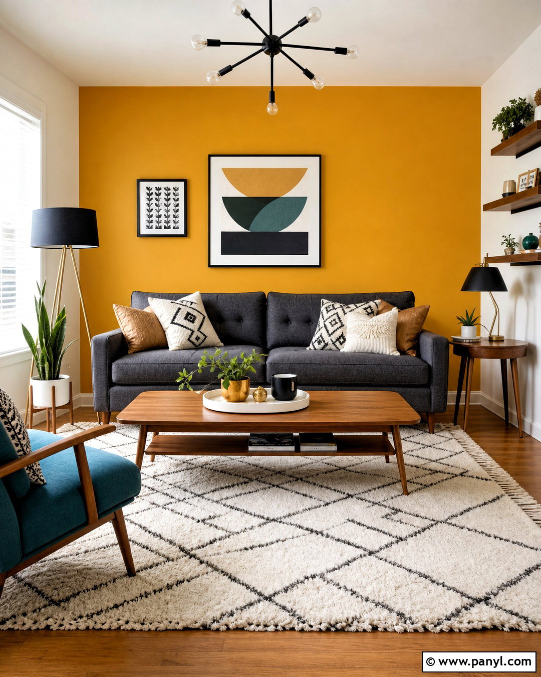 Mustard Yellow Living Room Accent Wall - 20 accent color walls in living room ideas