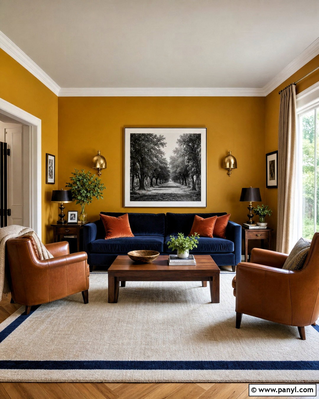 Mustard Yellow Living Room Walls With Navy Furniture - 20 yellow living room walls