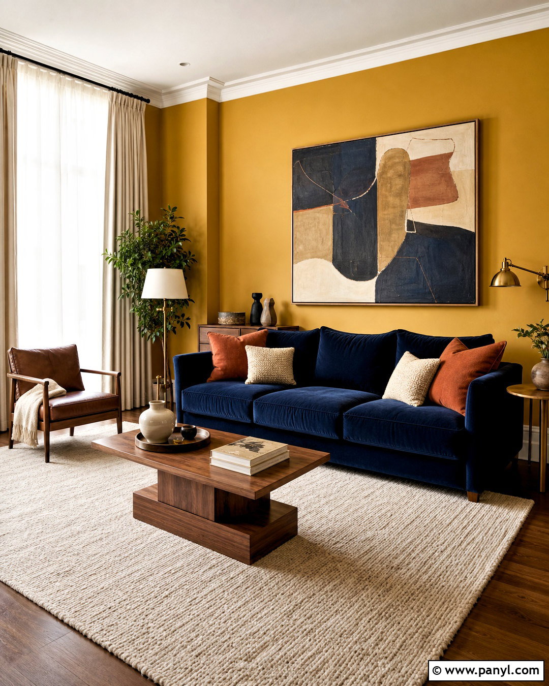 Mustard Yellow Living Room Walls With Navy Sofa - 20 mustard yellow walls
