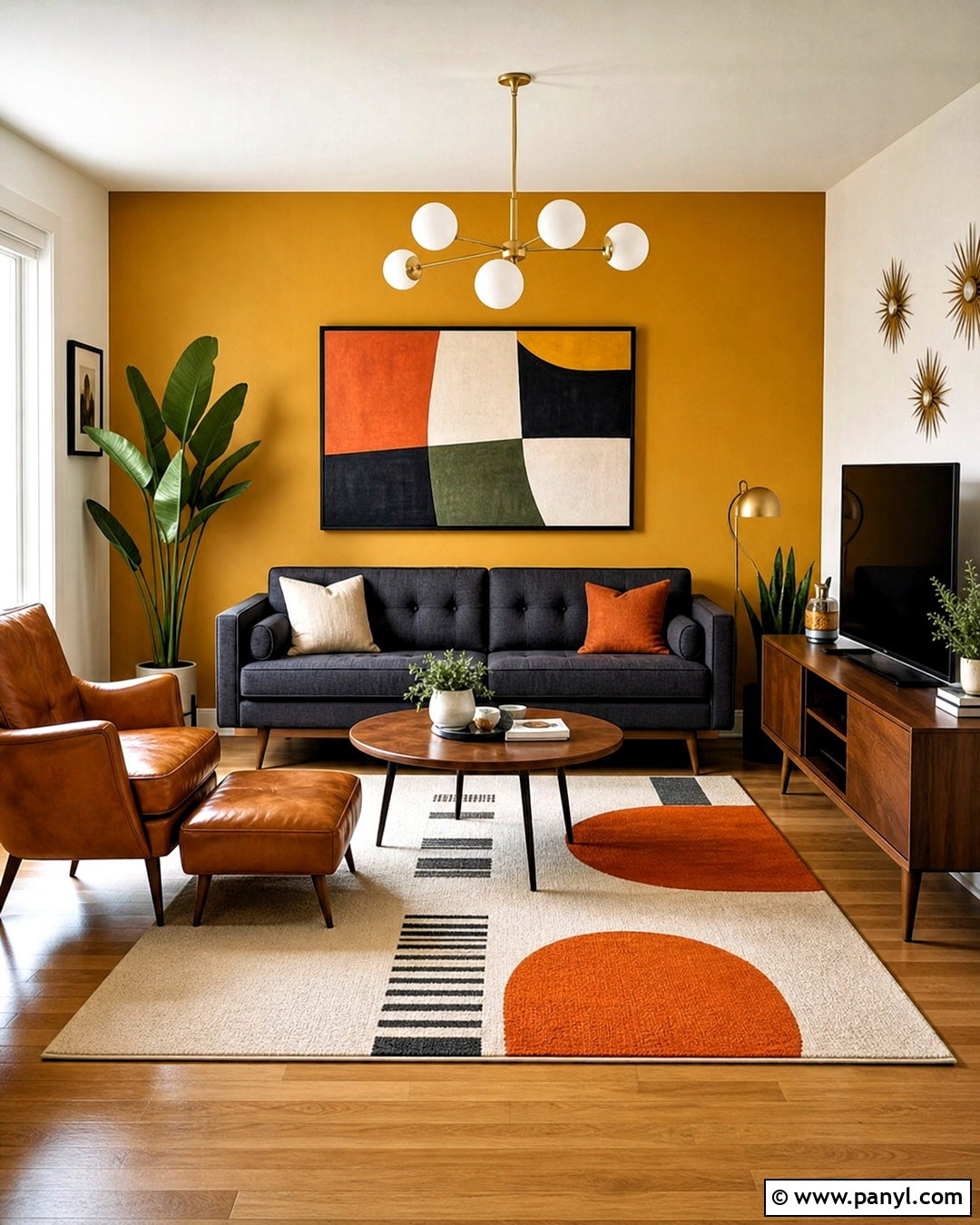 Mustard Yellow Midcentury Accent Wall - 20 accent walls in living room ideas paint ideas