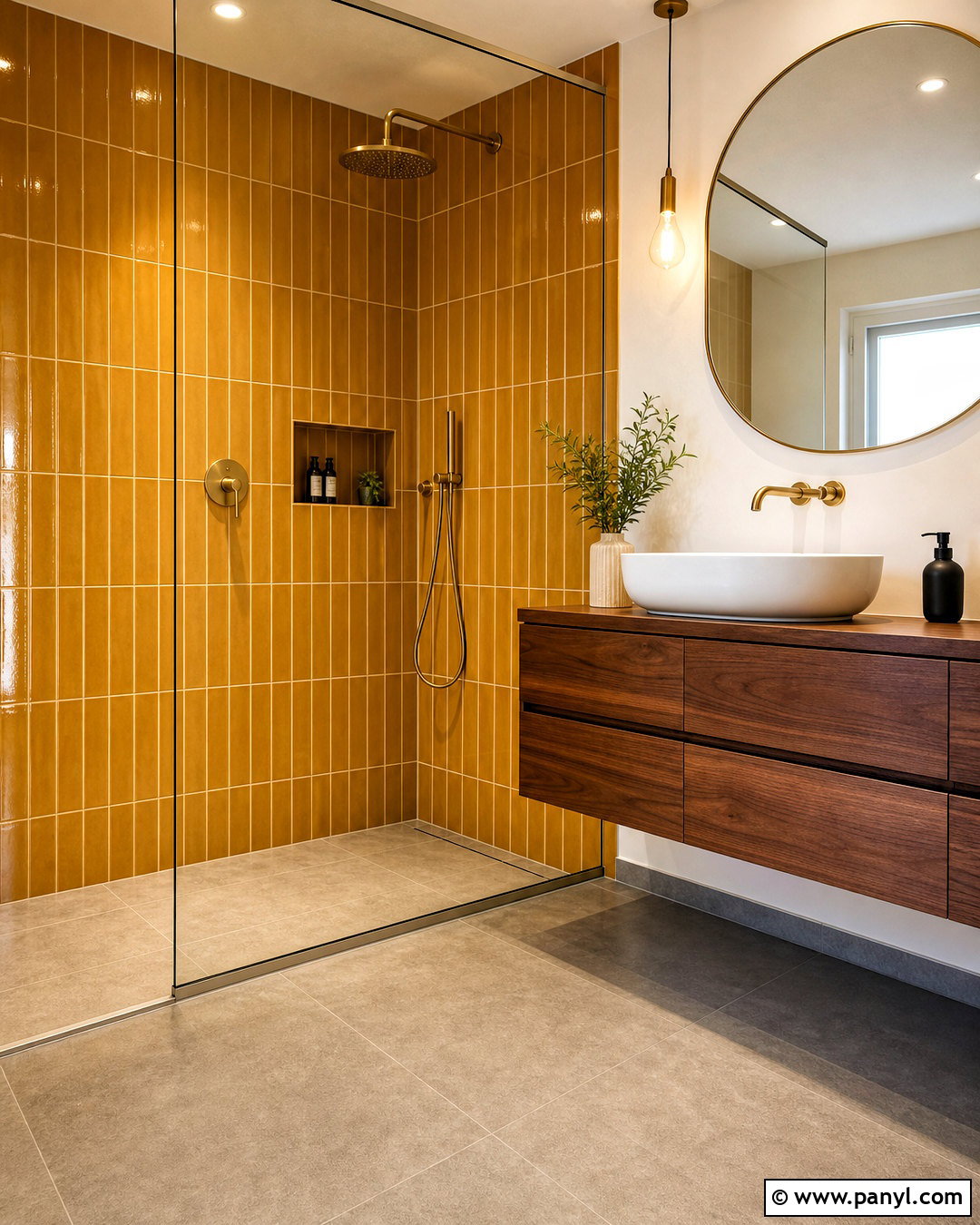 Mustard Yellow Tile Shower - 20 mustard yellow bathroom ideas