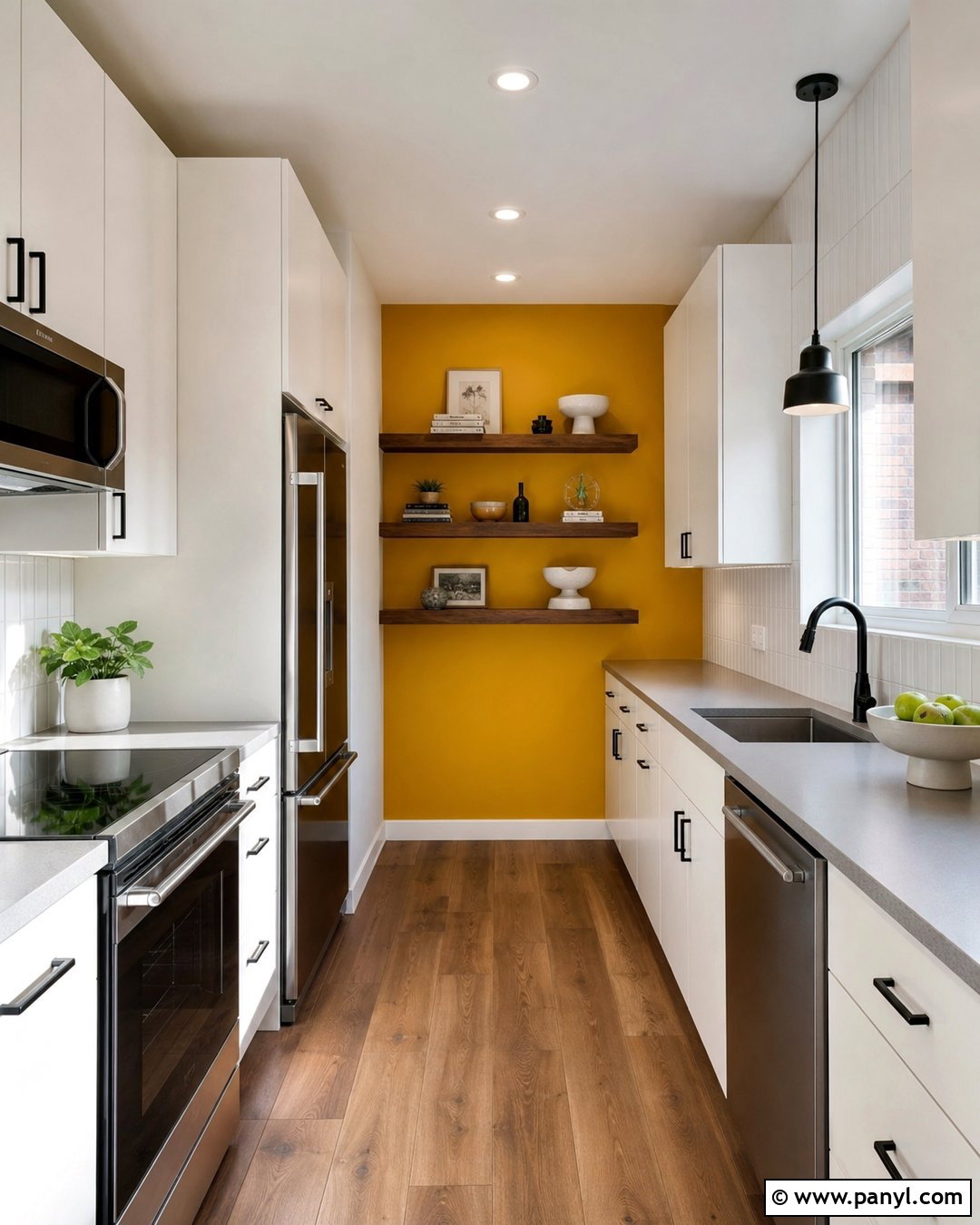 Mustard Yellow Vertical Color Block Kitchen Wall - 20 Color Block Kitchen Wall Ideas