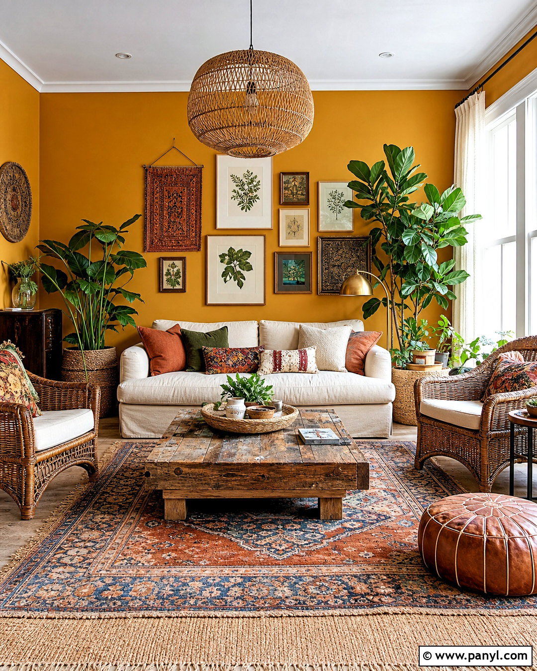 Mustard Yellow Walls With Boho Living Room Decor - 20 mustard yellow walls