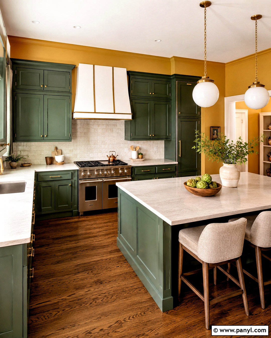 Mustard Yellow Walls With Forest Green Cabinets - 20 Yellow Wall Green Cabinets