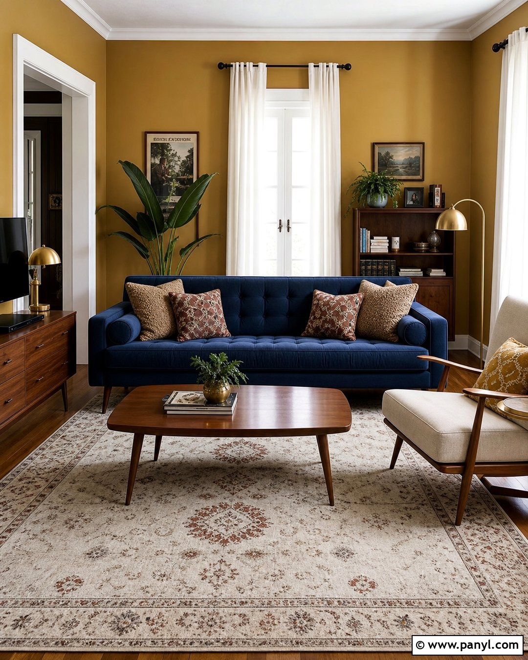 Mustard Yellow Walls With a Blue Couch - 20 Blue Couch Wall Color Ideas
