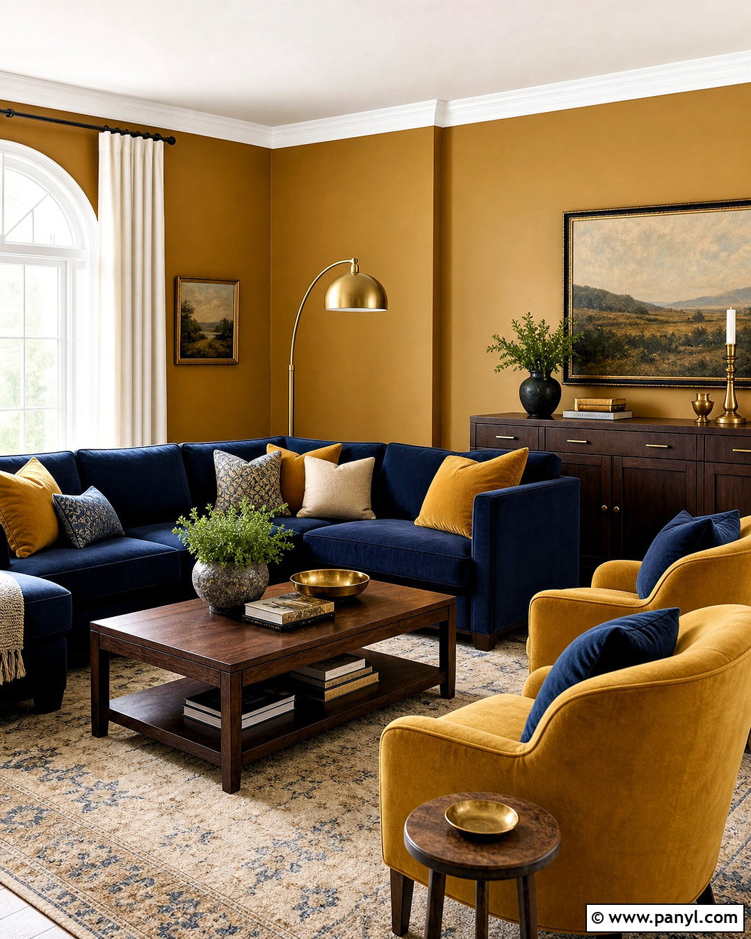 Mustard Yellow and Navy Living Room - 20 mustard yellow interior ideas