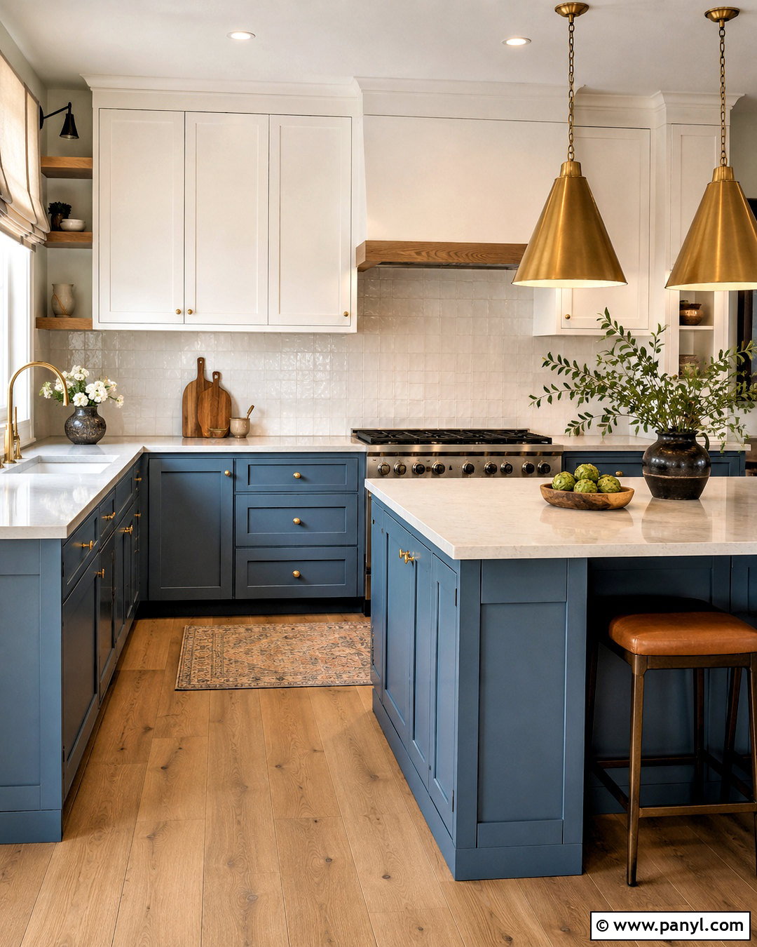 Muted Blue Lower Cabinets With Zellige Tile - 20 blue lower cabinets white upper ideas