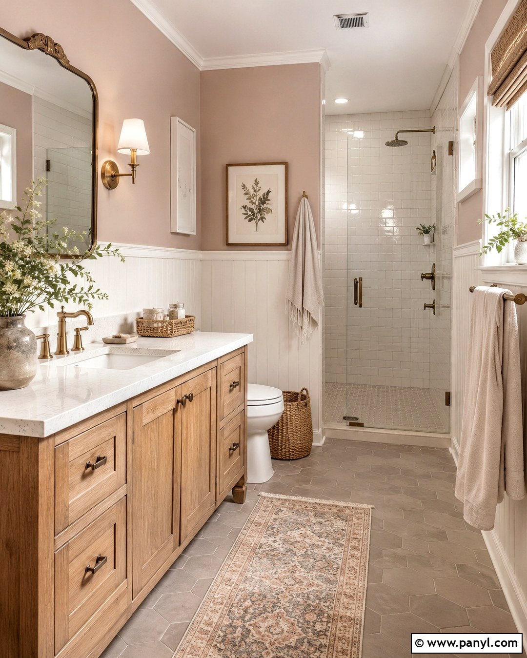 Muted Blush Farmhouse Bathroom - 20 Farmhouse Bathroom Paint Colors Wall Ideas