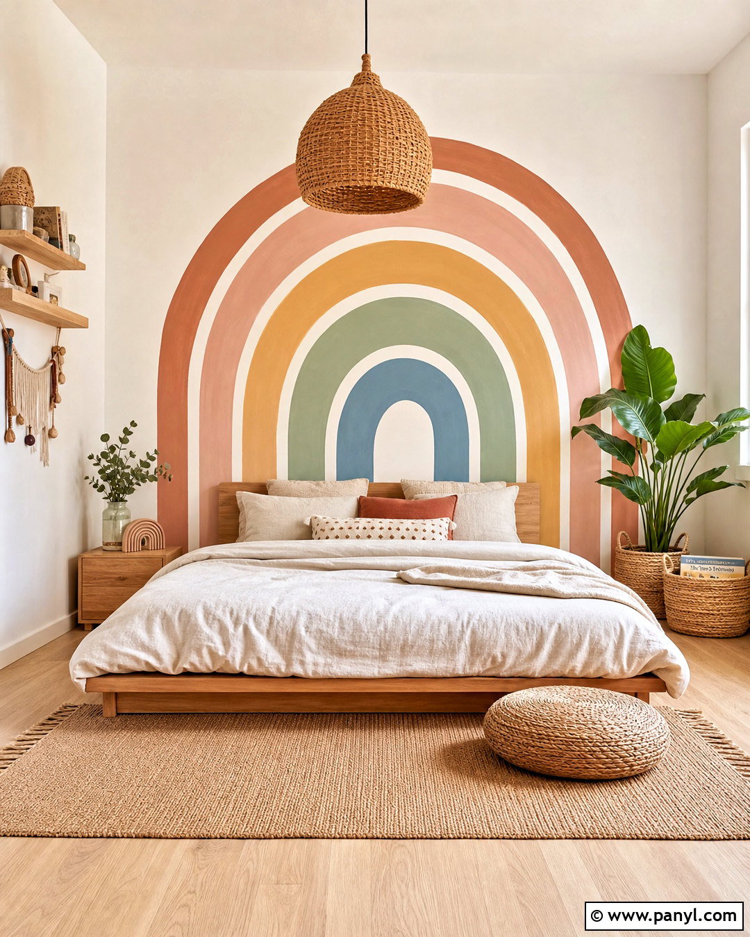 Muted Boho Rainbow Mural - 20 rainbow mural kids room diy ideas