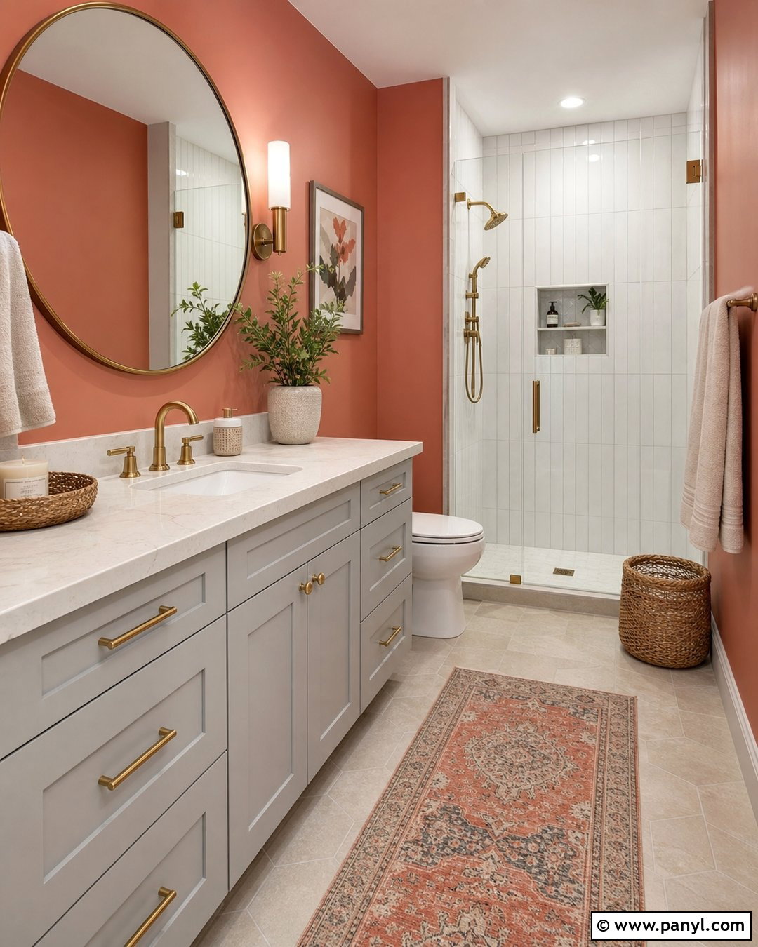 Muted Coral Bathroom Walls - 35 grey vanity bathroom wall colors