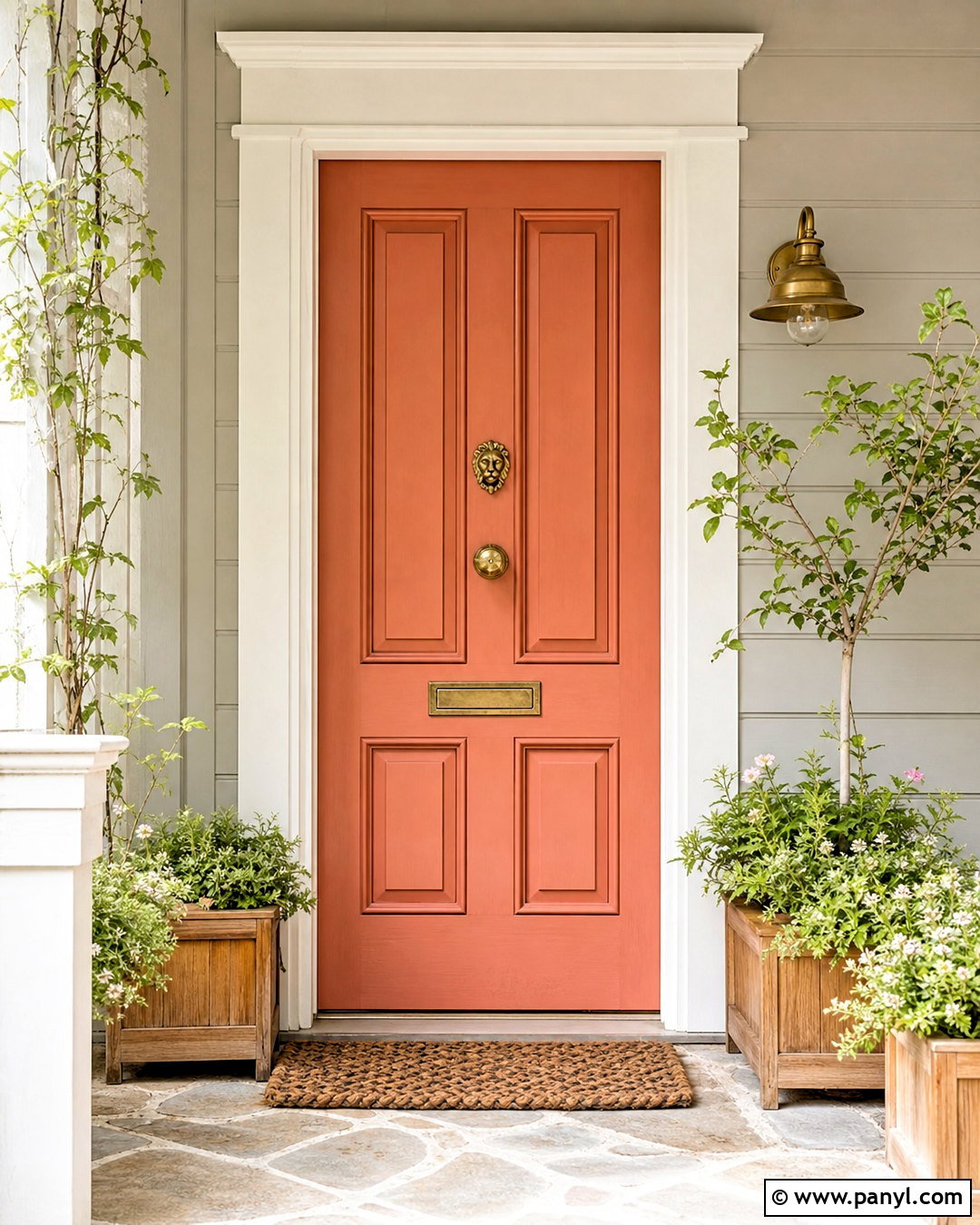 Muted Coral Wooden Door - 20 wooden door colour ideas