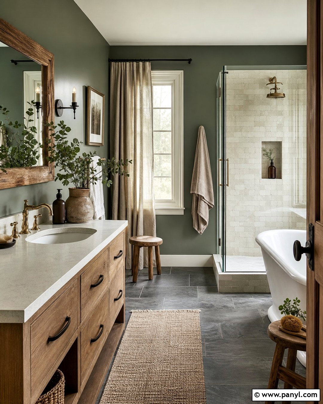 Muted Green Rustic Bathroom - 20 Green Wall Rustic Style Ideas